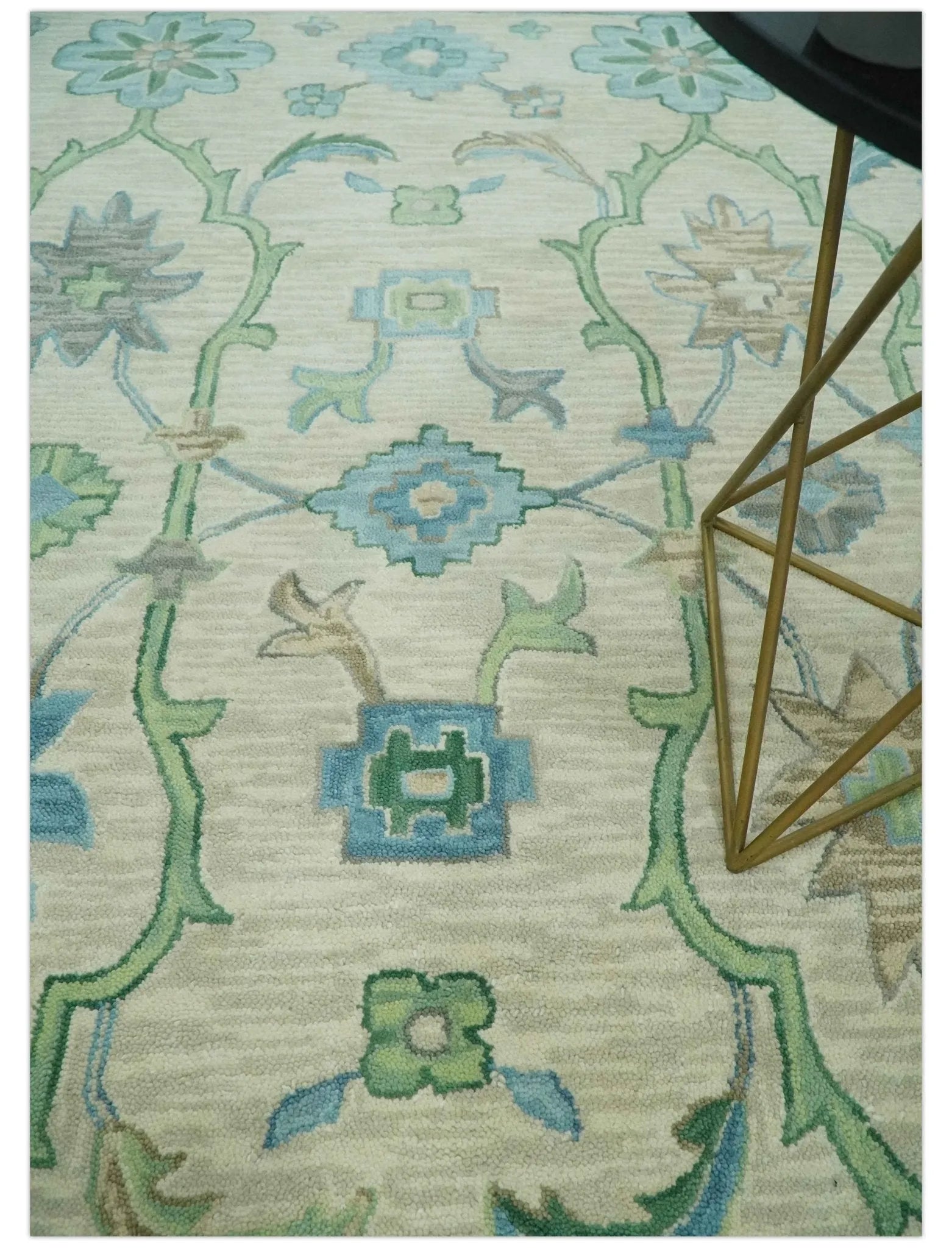 Floral Beige, Gray, Blue and Green Oriental Oushak Hand Tufted Custom Made wool Area rug