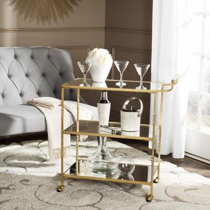 Aurelius Iron and Glass Bar Cart in Gold