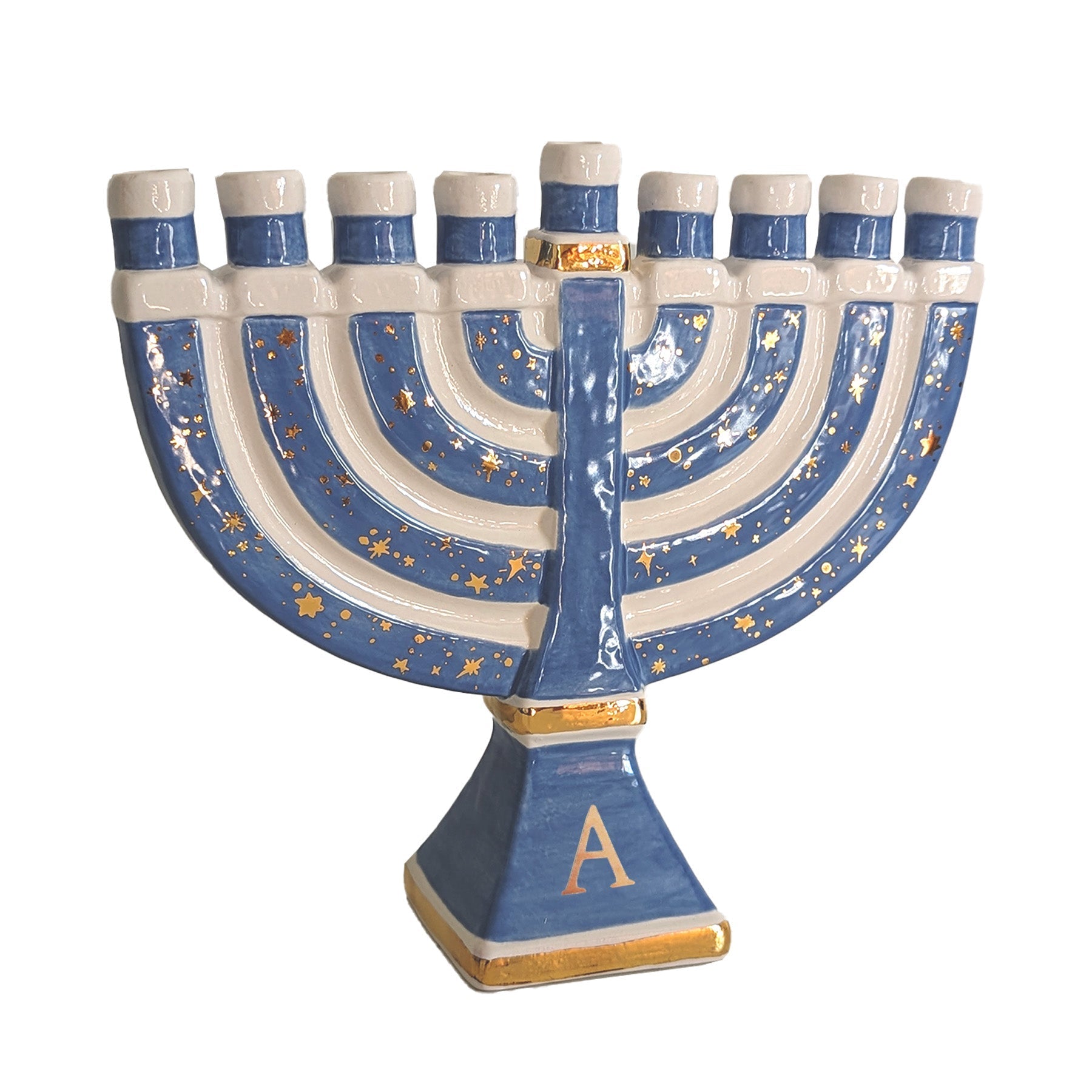 Shimmering Stars Menorah with 22K Gold Accents and Optional Monogram