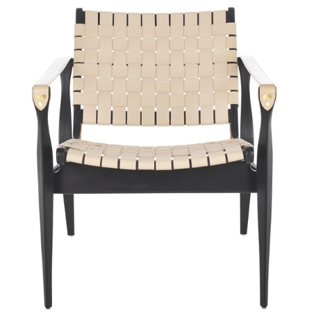 Safavieh Dilan Mahogany Wood Frame Accent Chair with Woven Leather Straps