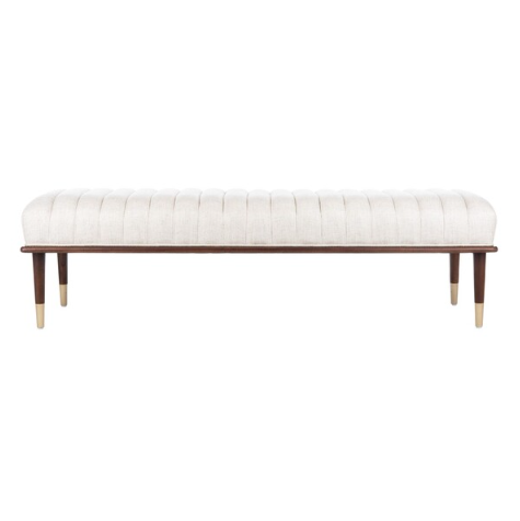 Flannery Viscose Bench in Cream with Teak Legs