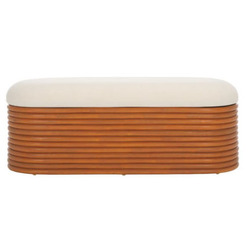 Bayard Rattan Bench in Natural/White with Storage