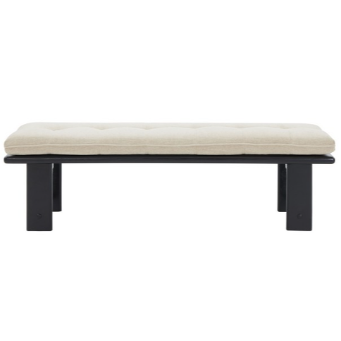 Bartolili Linen Bench in Beige/Black with Tufted Cushioned Seat