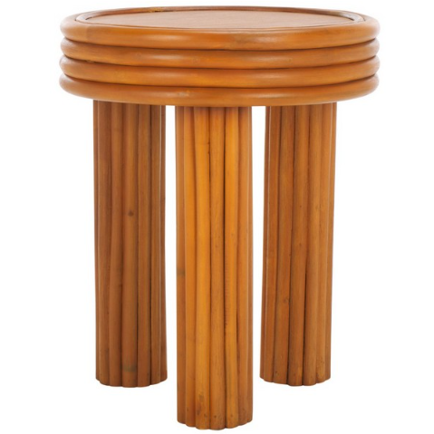 Safavieh Bayard Rattan Accent Table in Natural with Chunky Legs