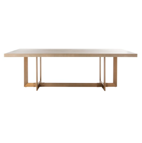 Safavieh Quinn Dining Table in Gray Oak/Brass with Geometric Base