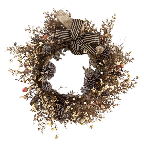 Faux Berry and Pine Cone Wreath with Bow