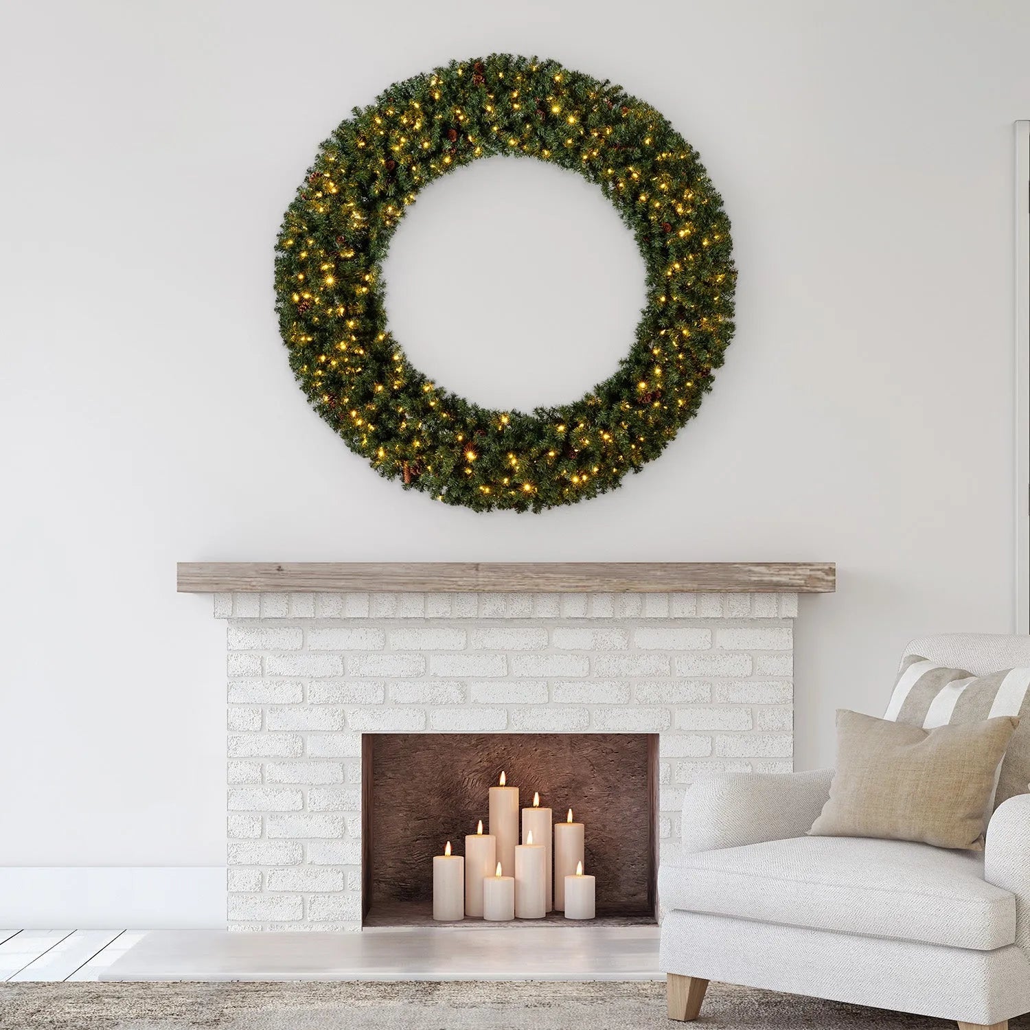 Home Heritage 9' Garland and 72" Wreath Prelit Holiday Greenery 3 Piece Set