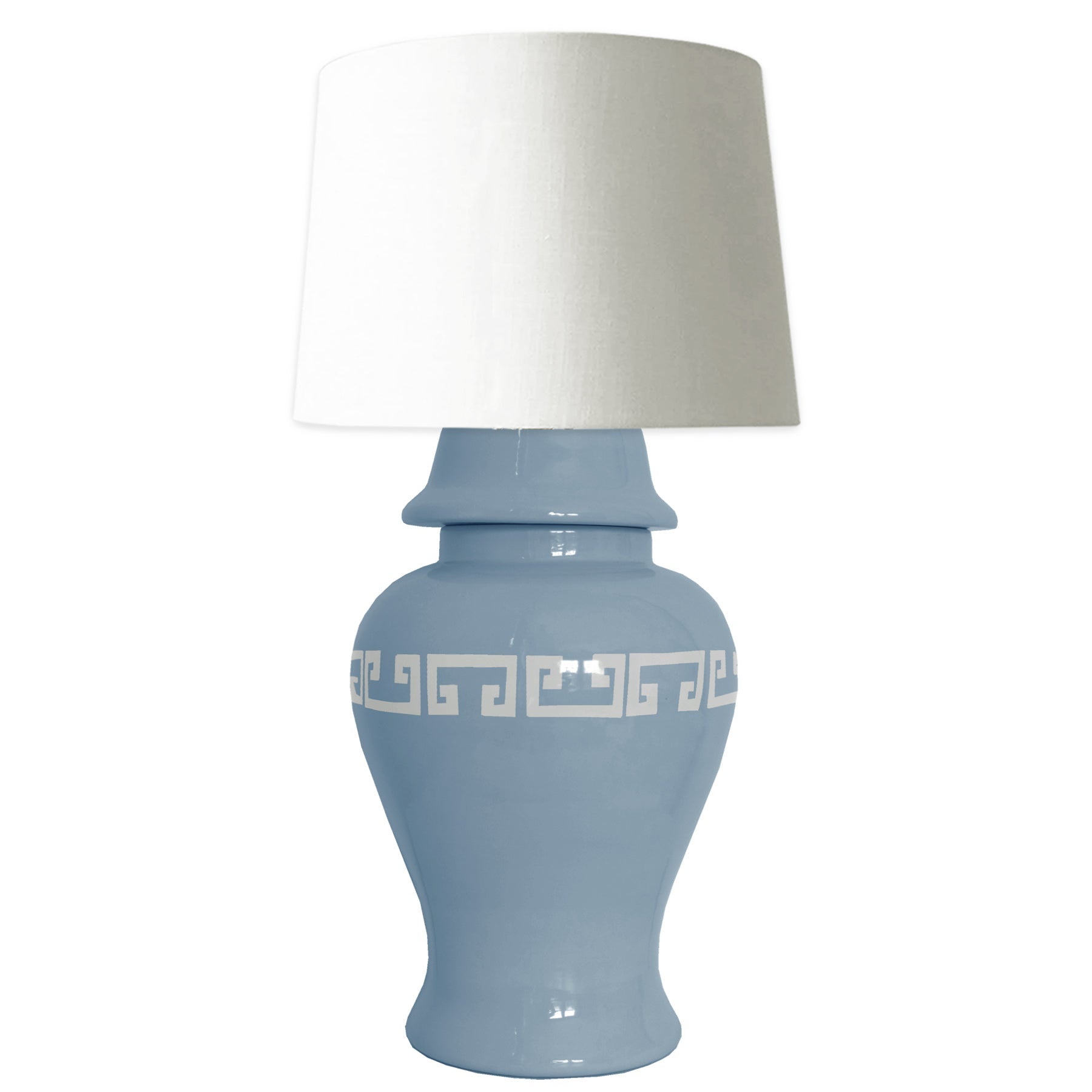 French Blue Greek Key Ginger Jar Lamp