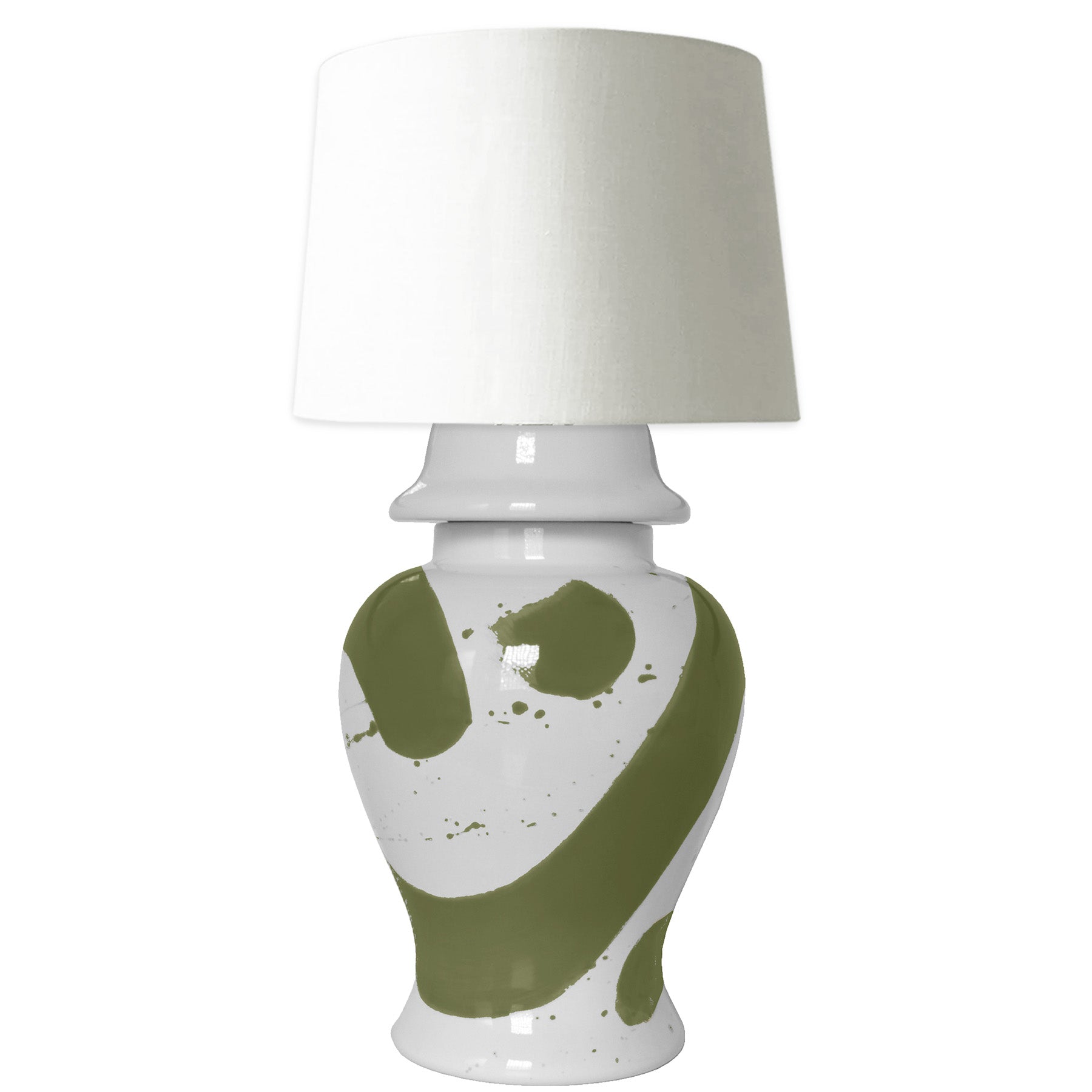 Moss Green Brushstroke Ginger Jar Lamp