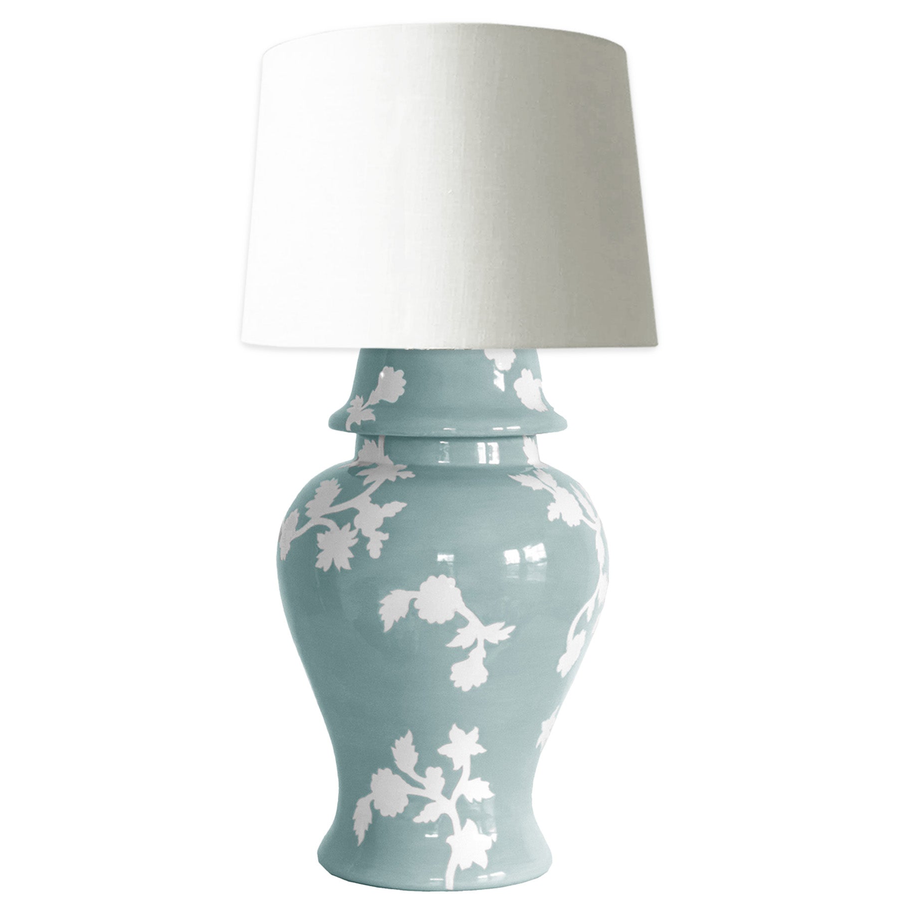 Chinoiserie Dreams Ginger Jar Lamp in Lamb's Ear Blue