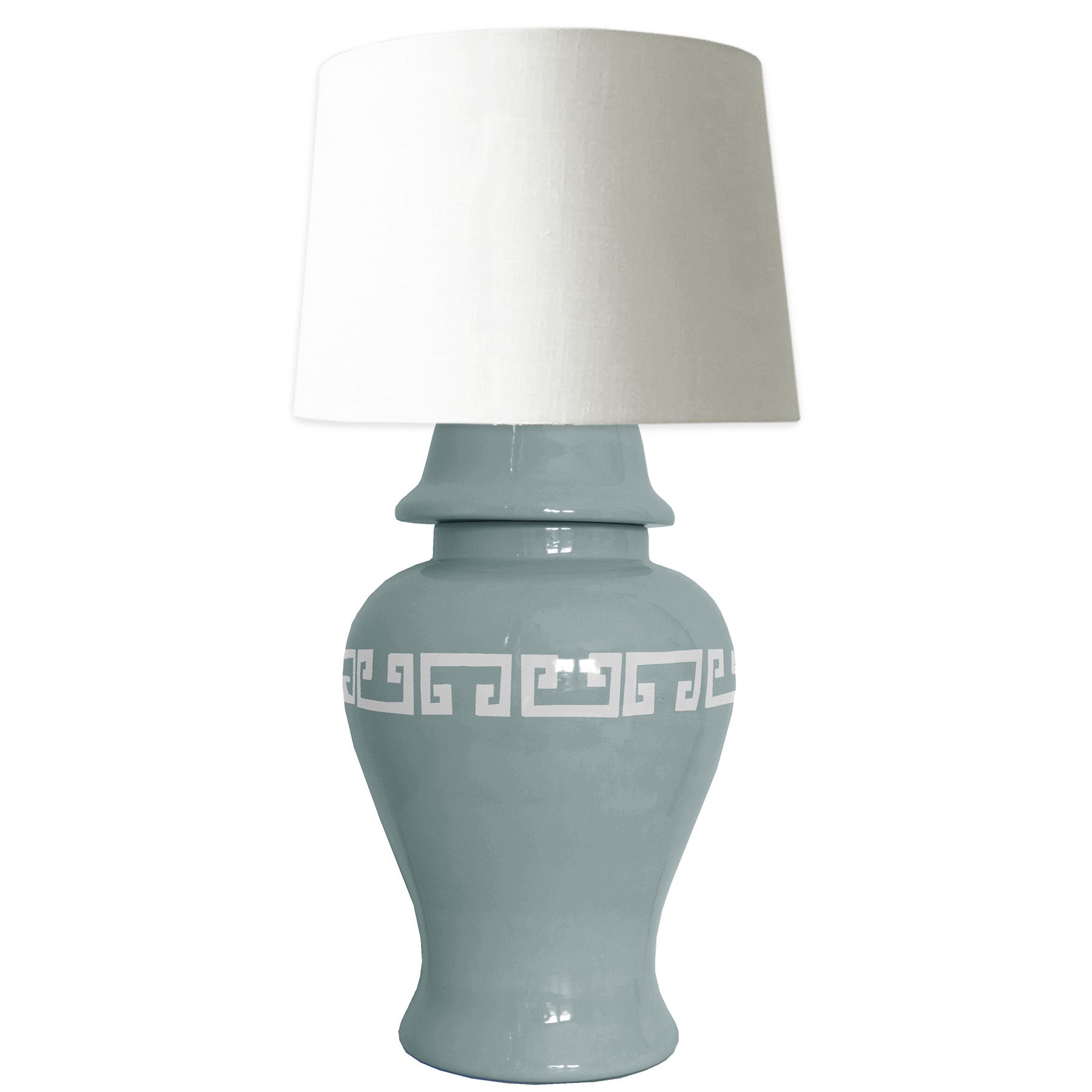 Lamb's Ear Blue Greek Key Ginger Jar Lamp