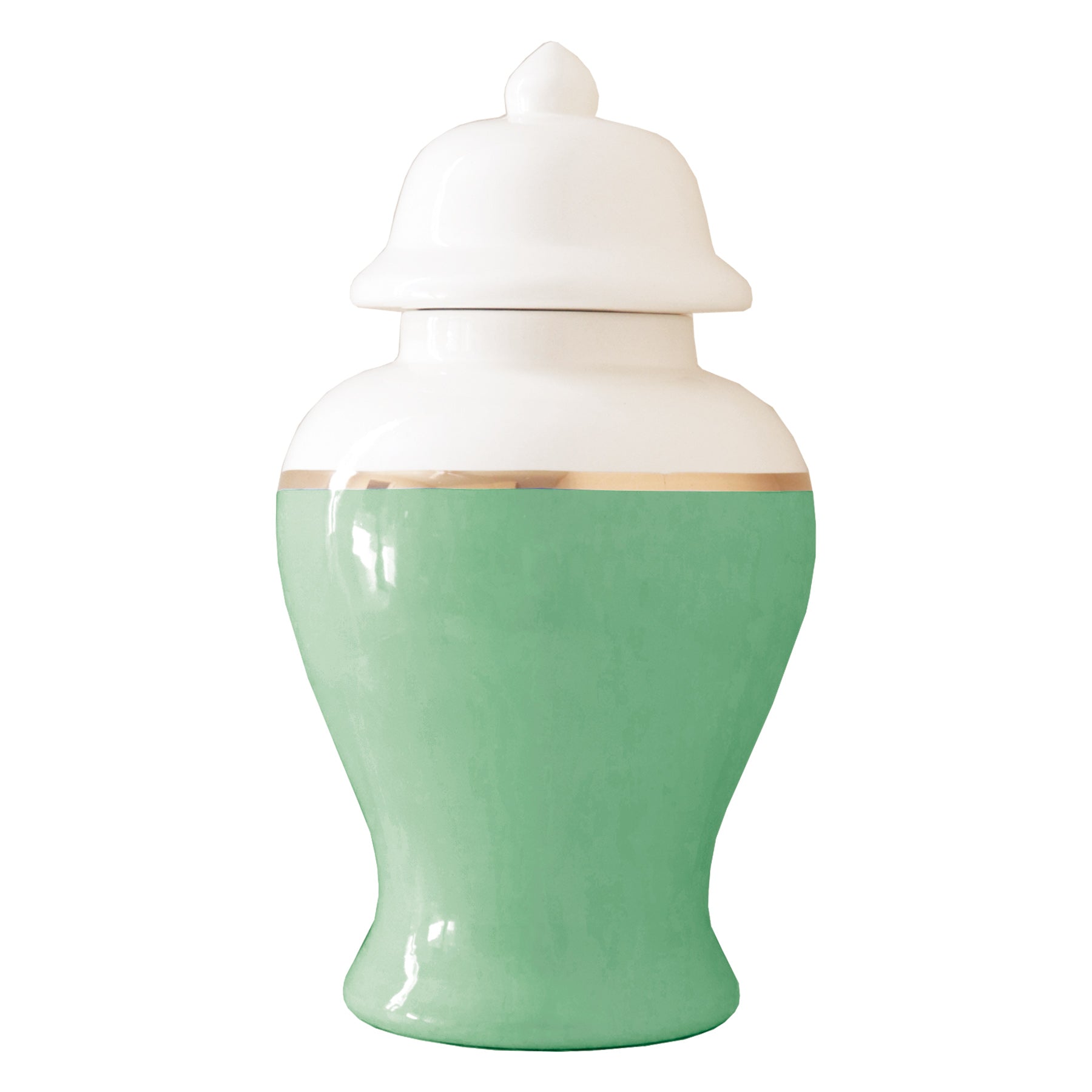 Cabbage Patch Green Color Block Ginger Jar with Gold Accent