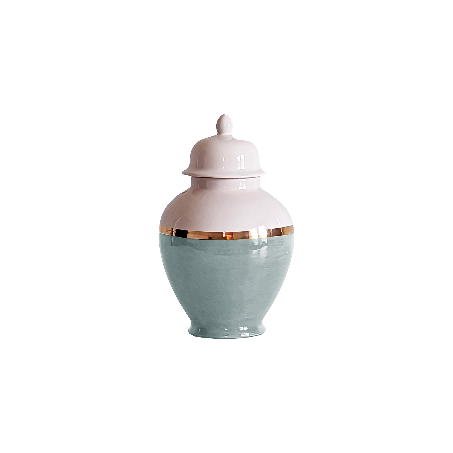 Lamb's Ear Blue Color Block Ginger Jar with Gold Accent