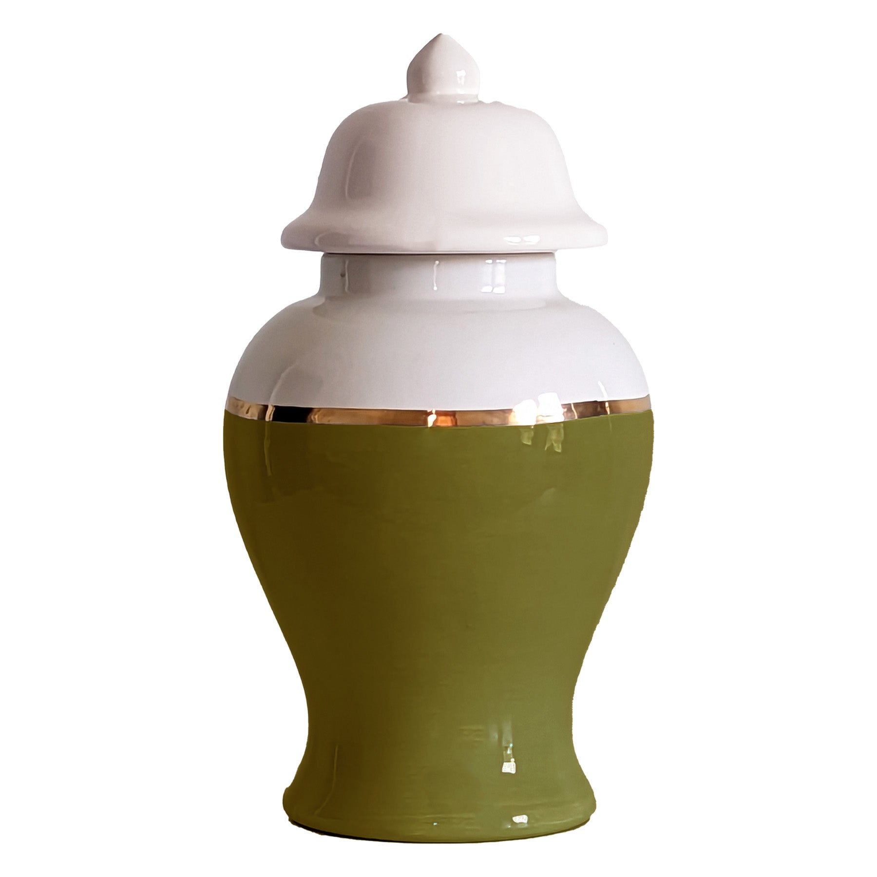 Moss Green Color Block Ginger Jar with Gold Accent