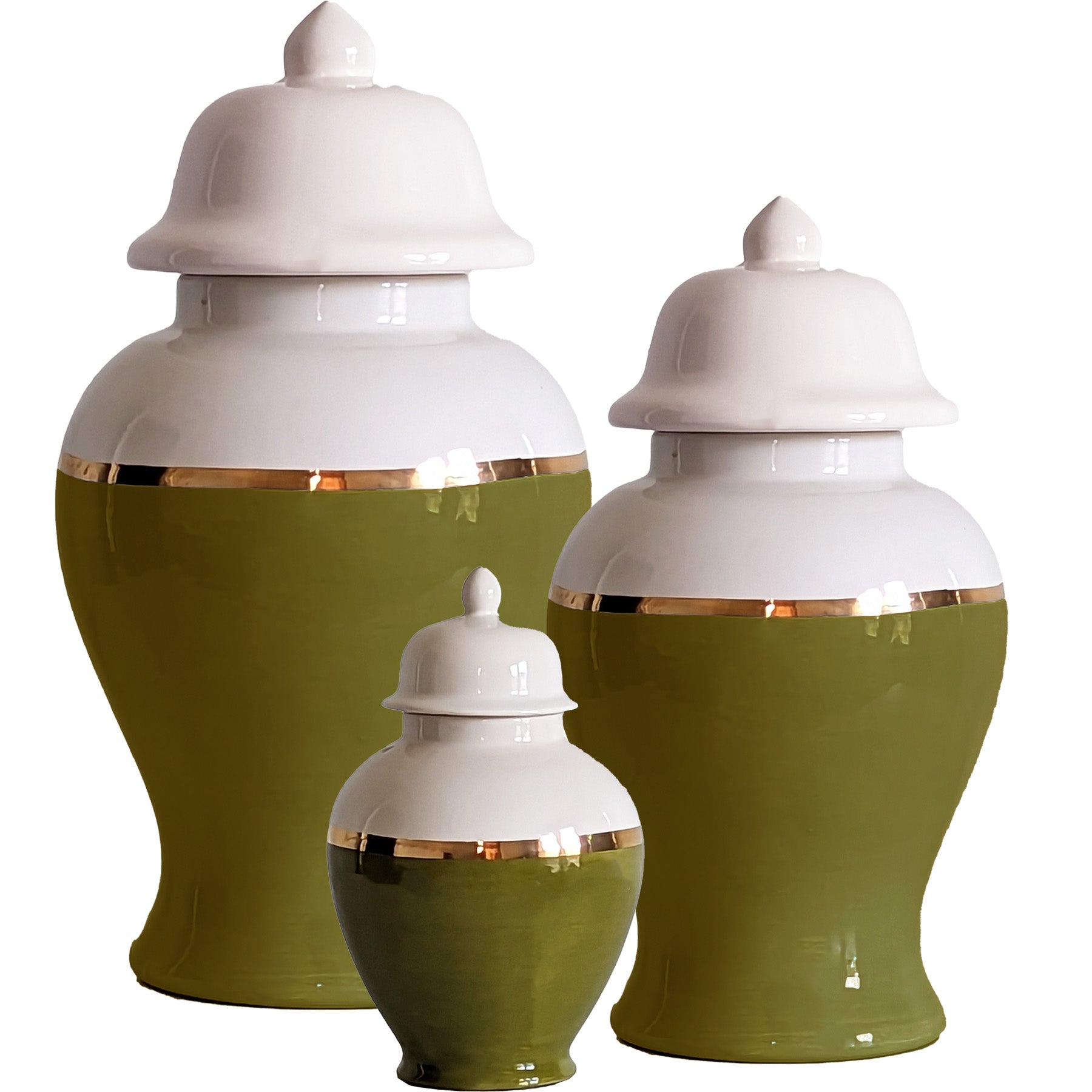 Moss Green Color Block Ginger Jar with Gold Accent