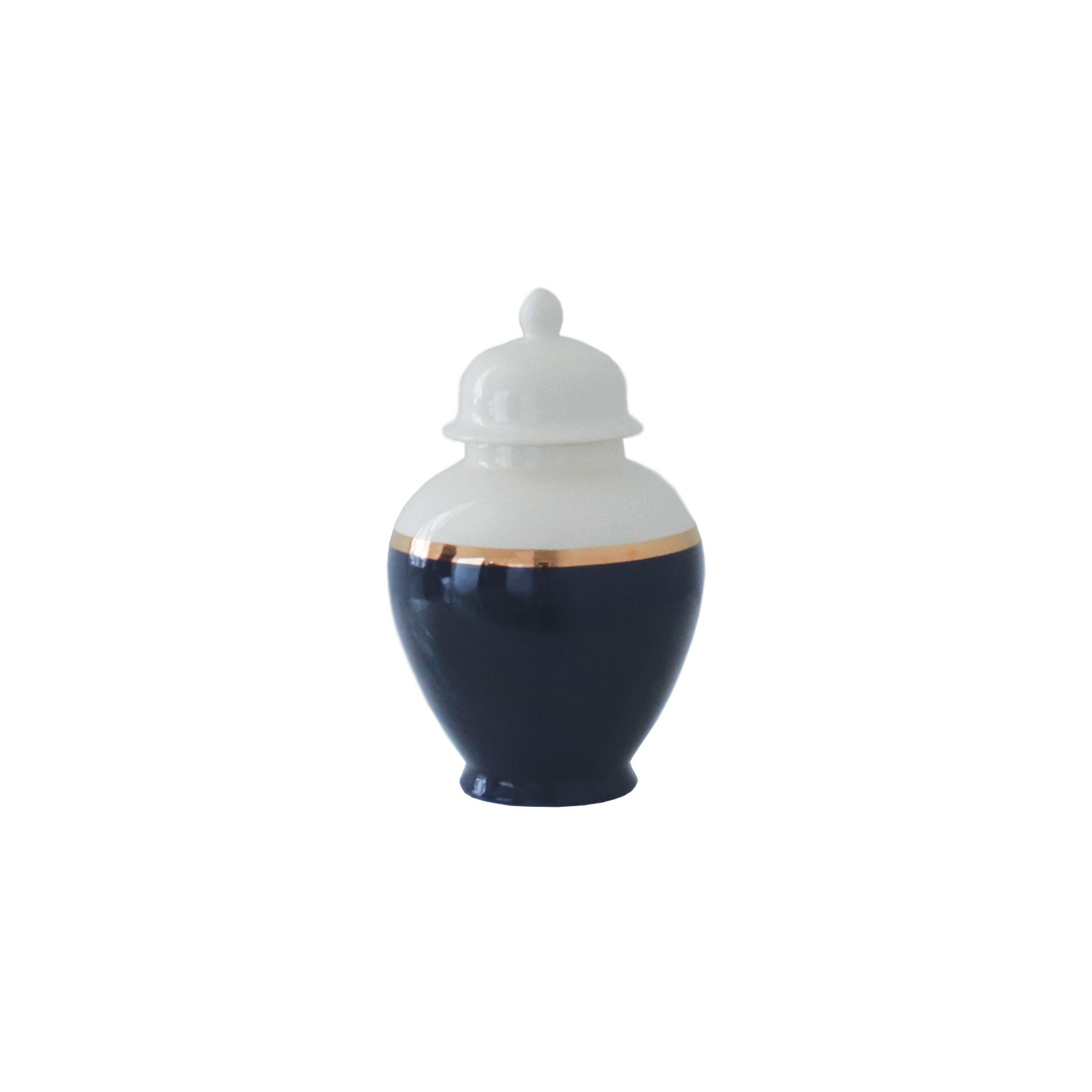 Navy Blue Color Block Ginger Jar with Gold Accent