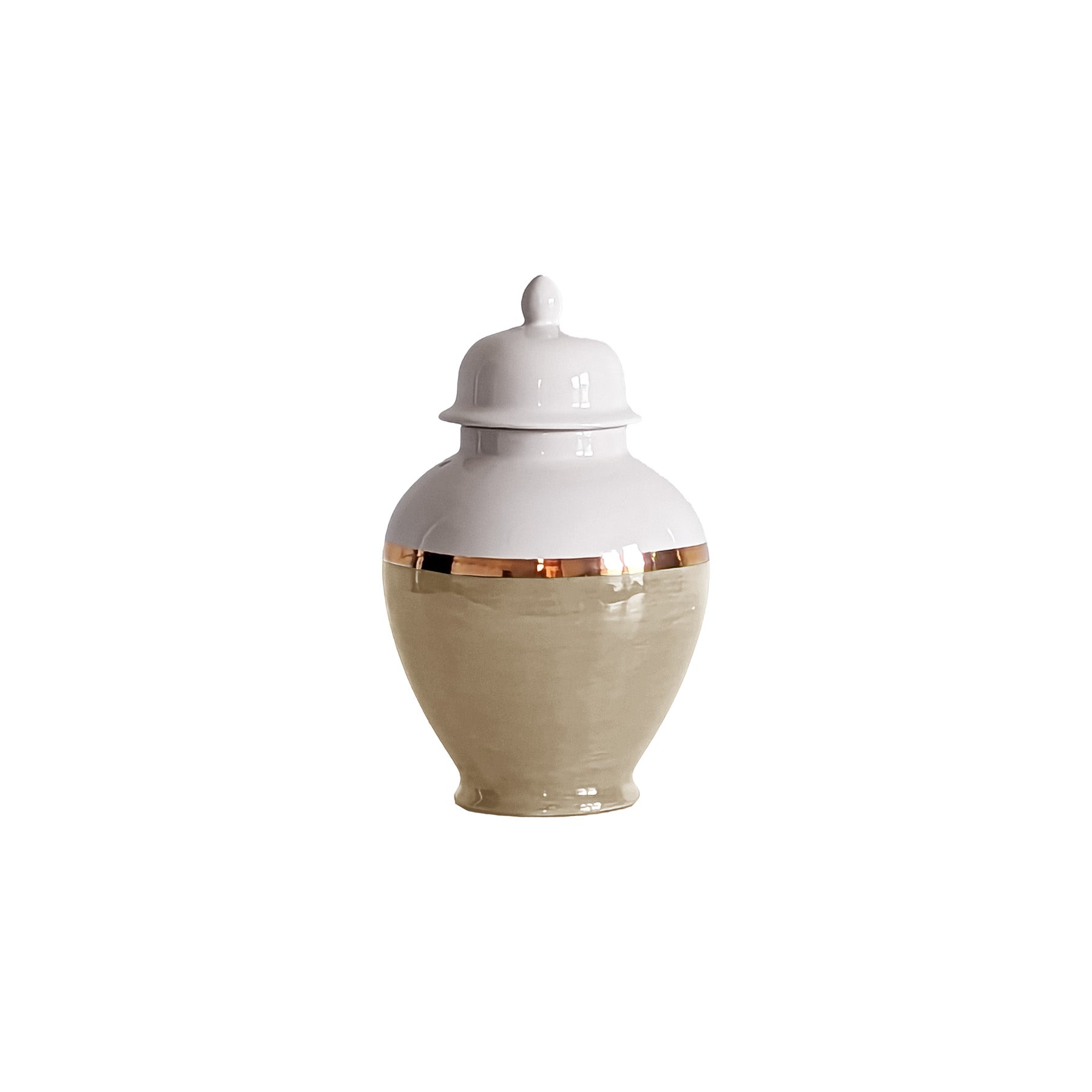 Sand Color Block Ginger Jar with Gold Accent