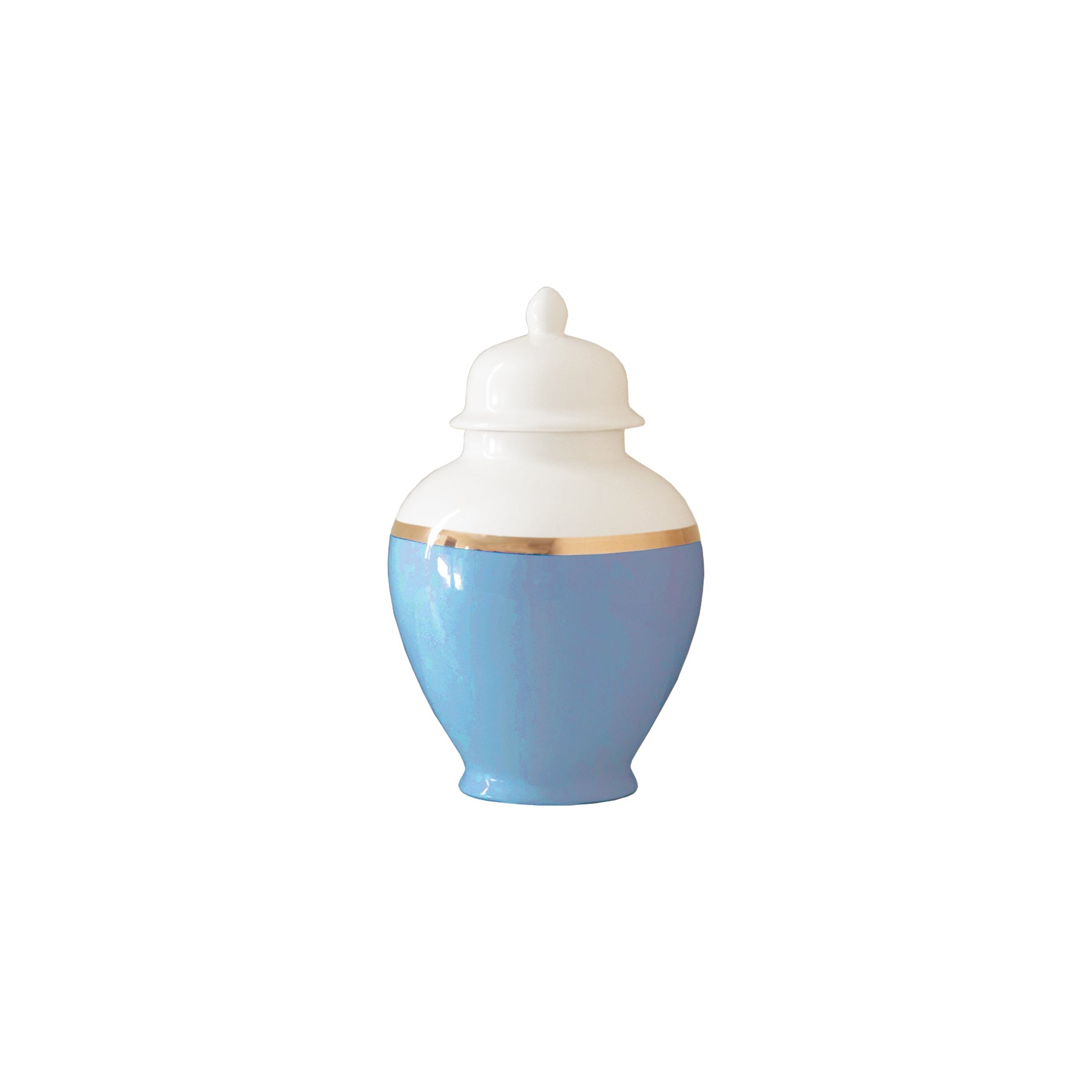 French Blue Color Block Ginger Jar with Gold Accent