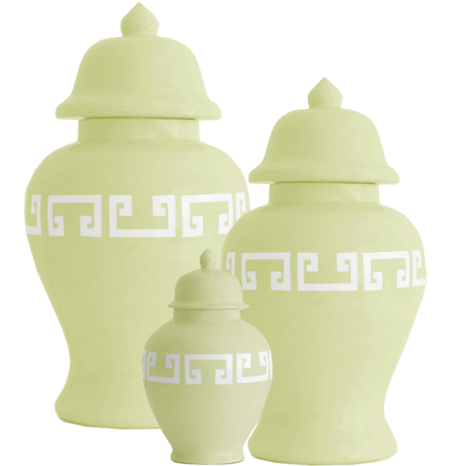 Spring Green Greek Key Ginger Jars