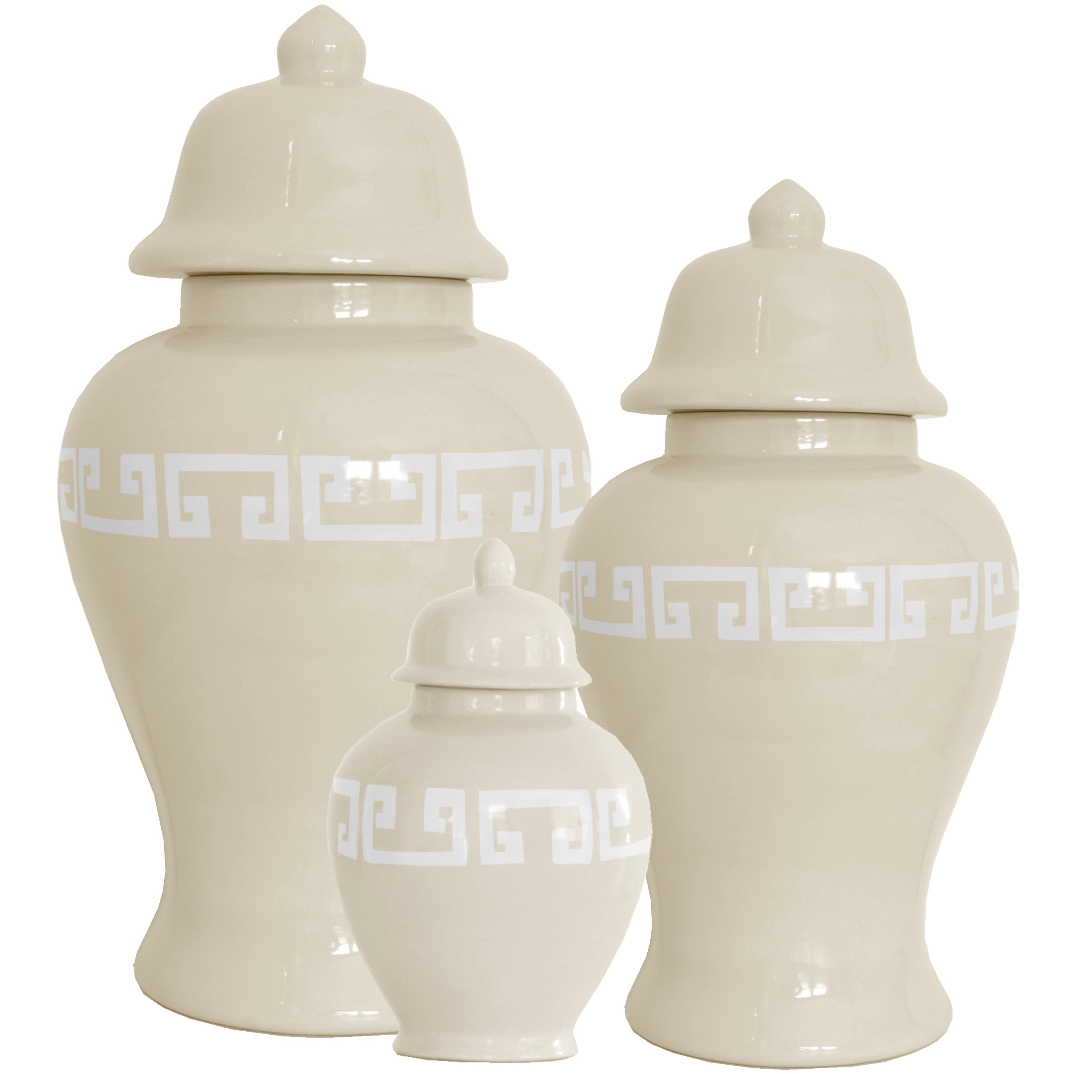 Beige Greek Key Ginger Jars