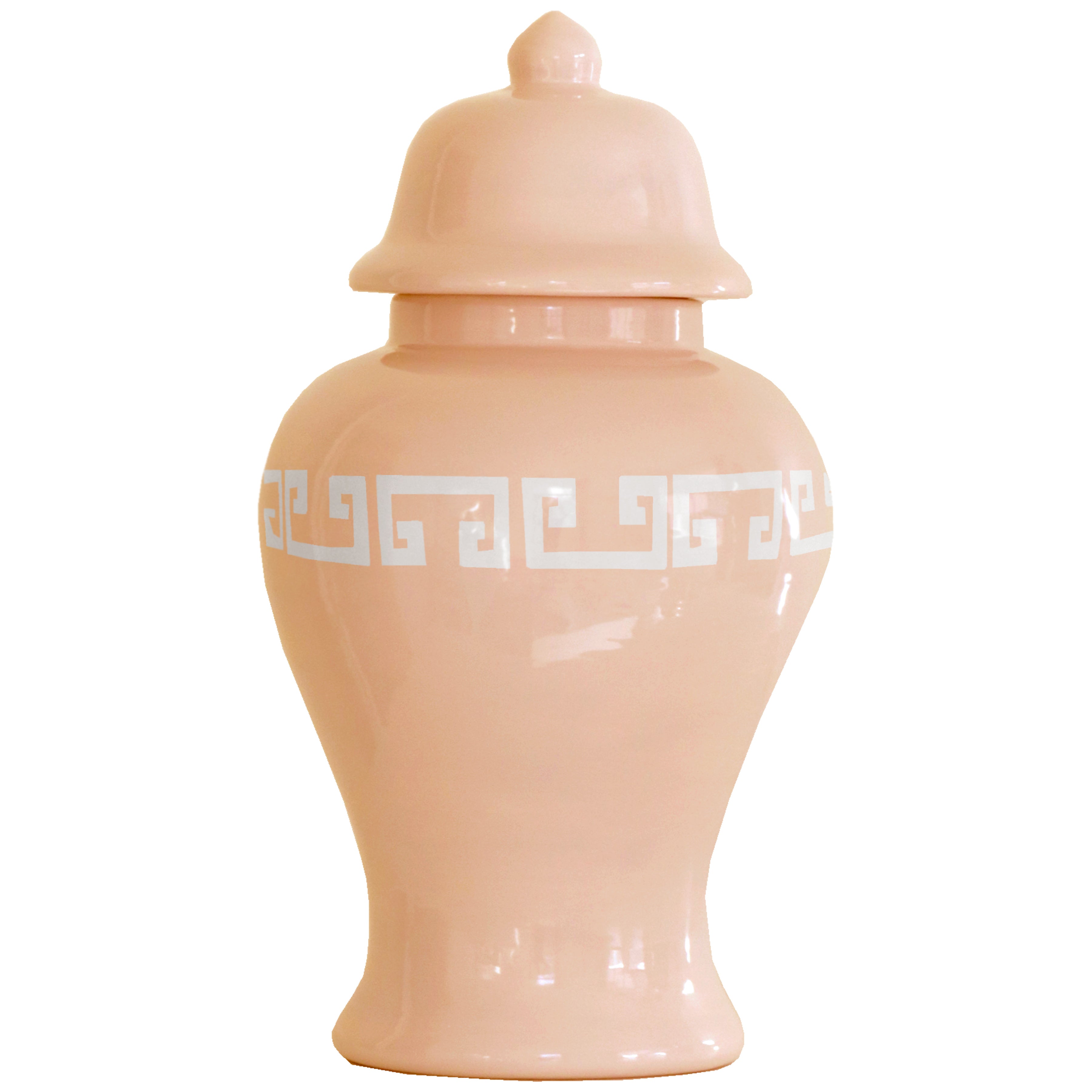 Coral Greek Key Ginger Jars