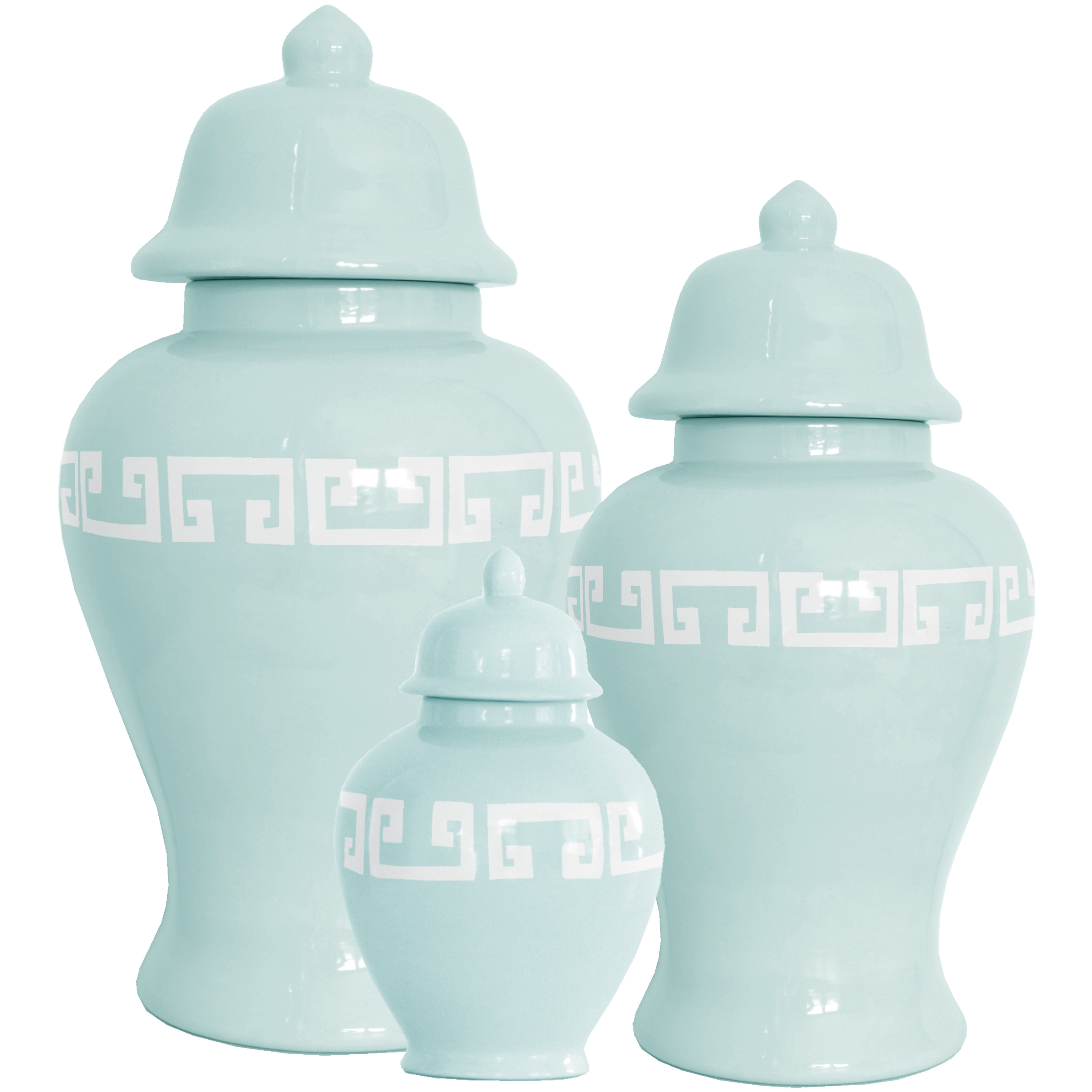 Robin's Egg Greek Key Ginger Jars