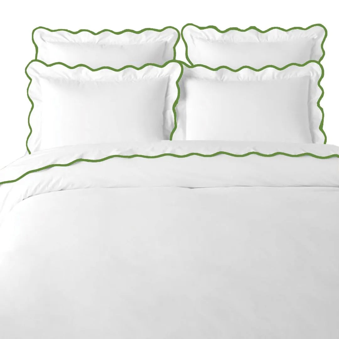 Scalloped Duvet Cover, Green / White