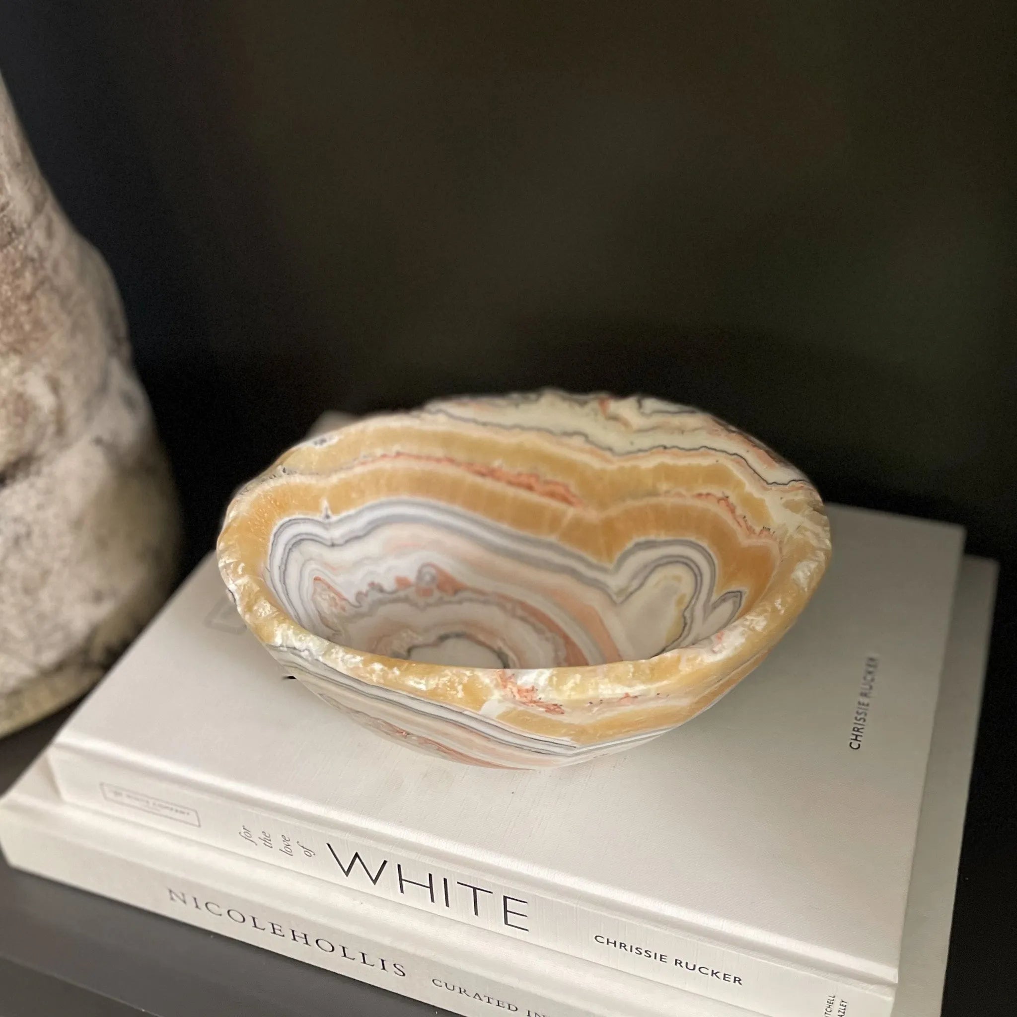 Hand Carved Zebra Calcite Bowl