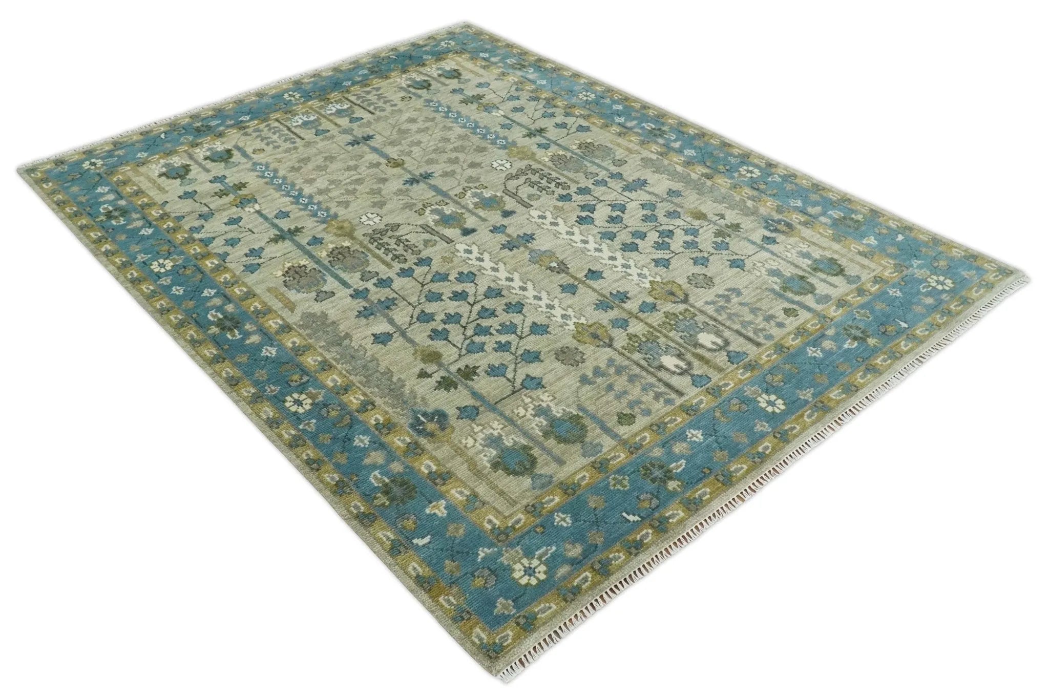 Tree of life Hand Knotted Traditional Beige and Blue Vintage Style Custom Made Wool Area Rug