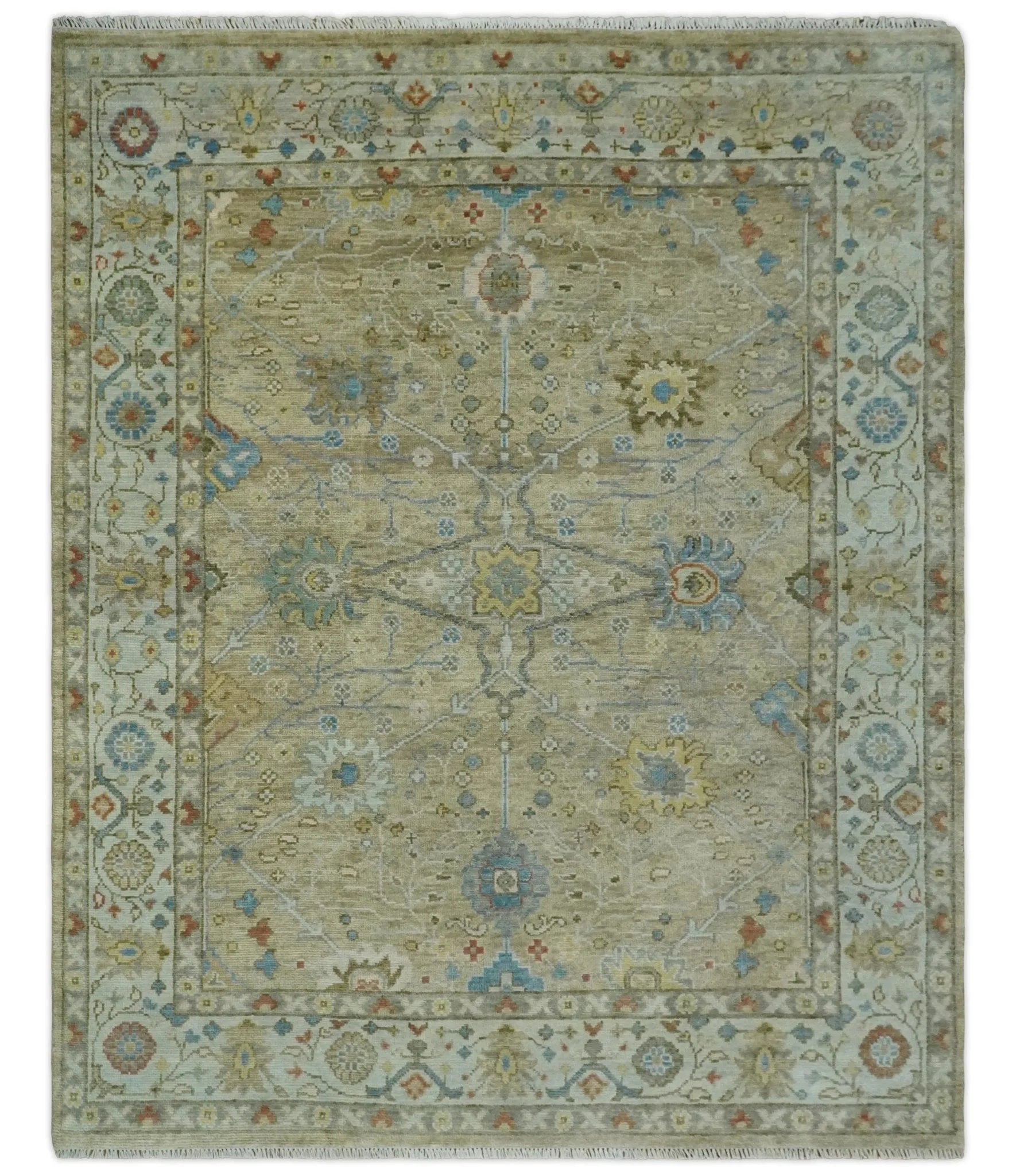 Hand Knotted Beige, Ivory and Gray Traditional Oushak Custom Made Wool Area Rug