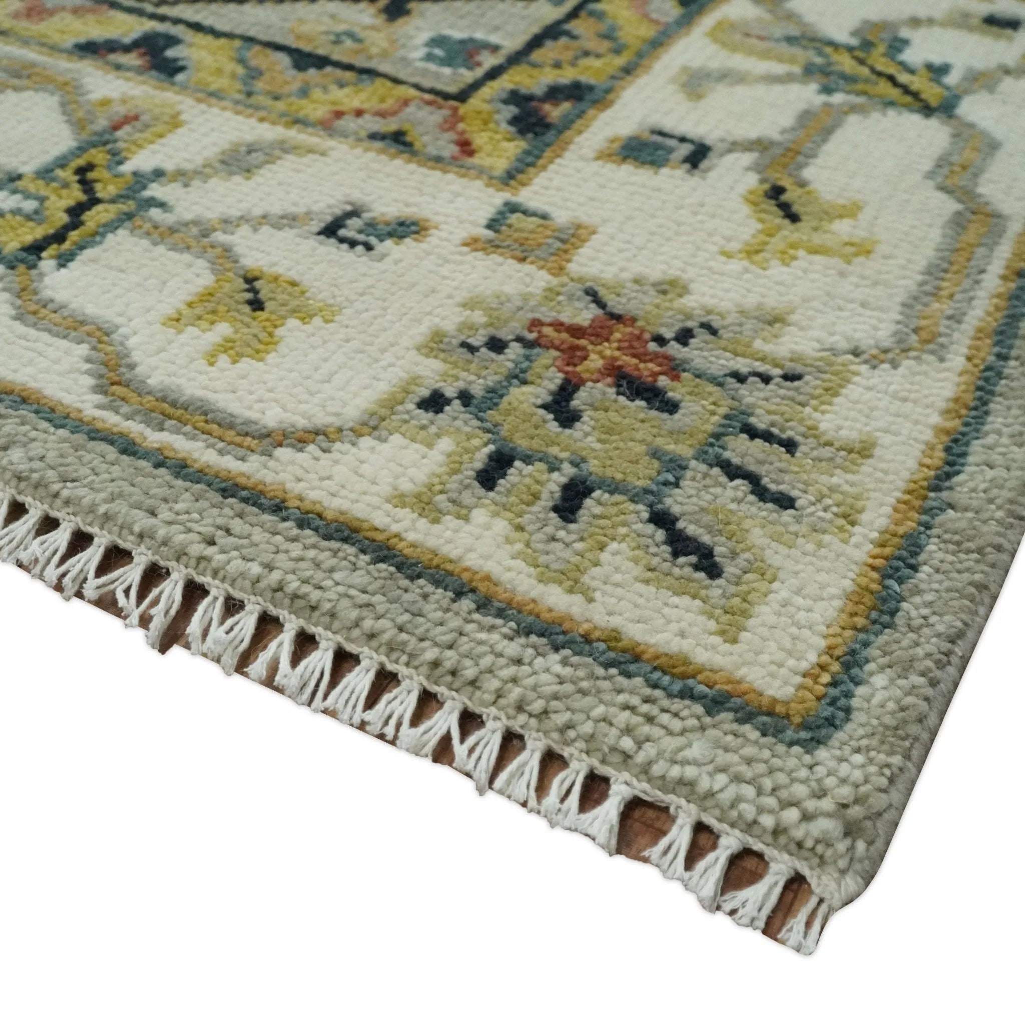 Hand Knotted Beige, Mustard and Ivory Traditional Oriental Oushak Custom Made Wool area Rug