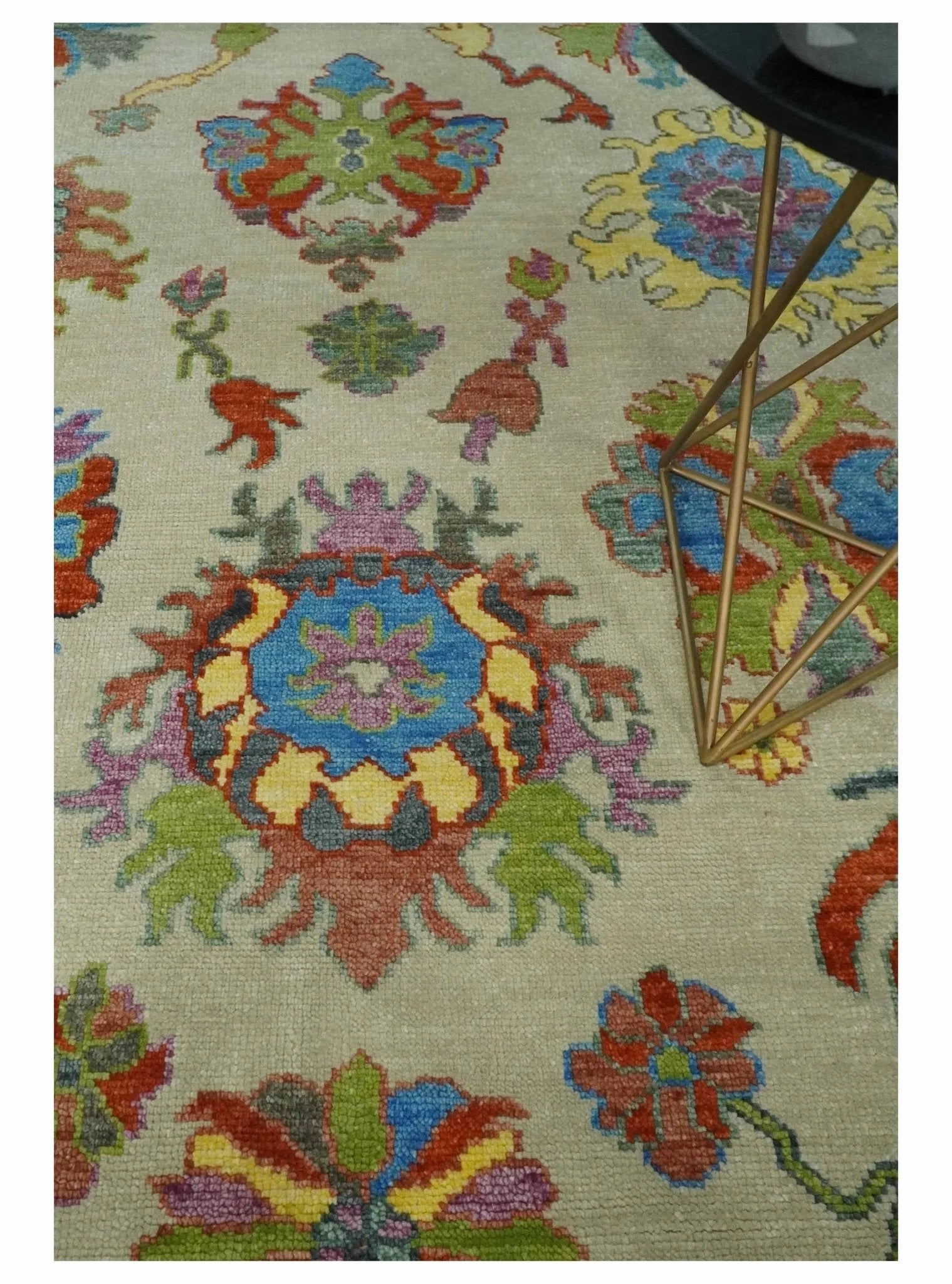 Custom Made Hand Knotted Beige with multicolor Traditional Oushak Wool area Rug