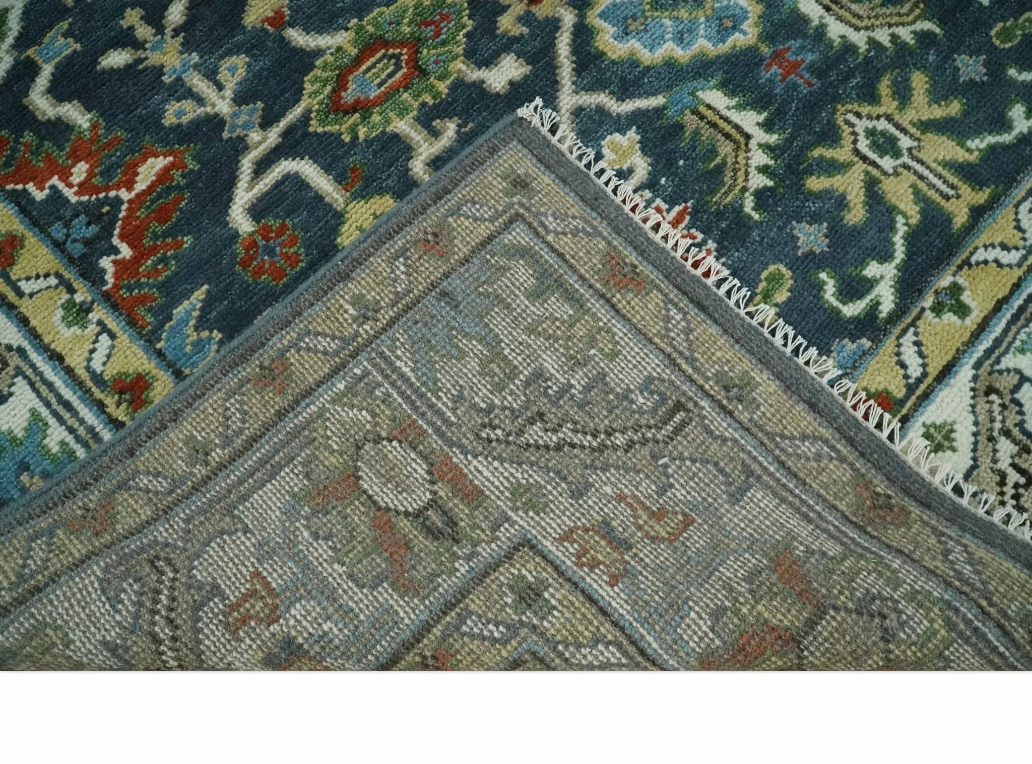 Hand Knotted Green and Ivory Traditional Oriental Oushak Custom Made Wool Area Rug