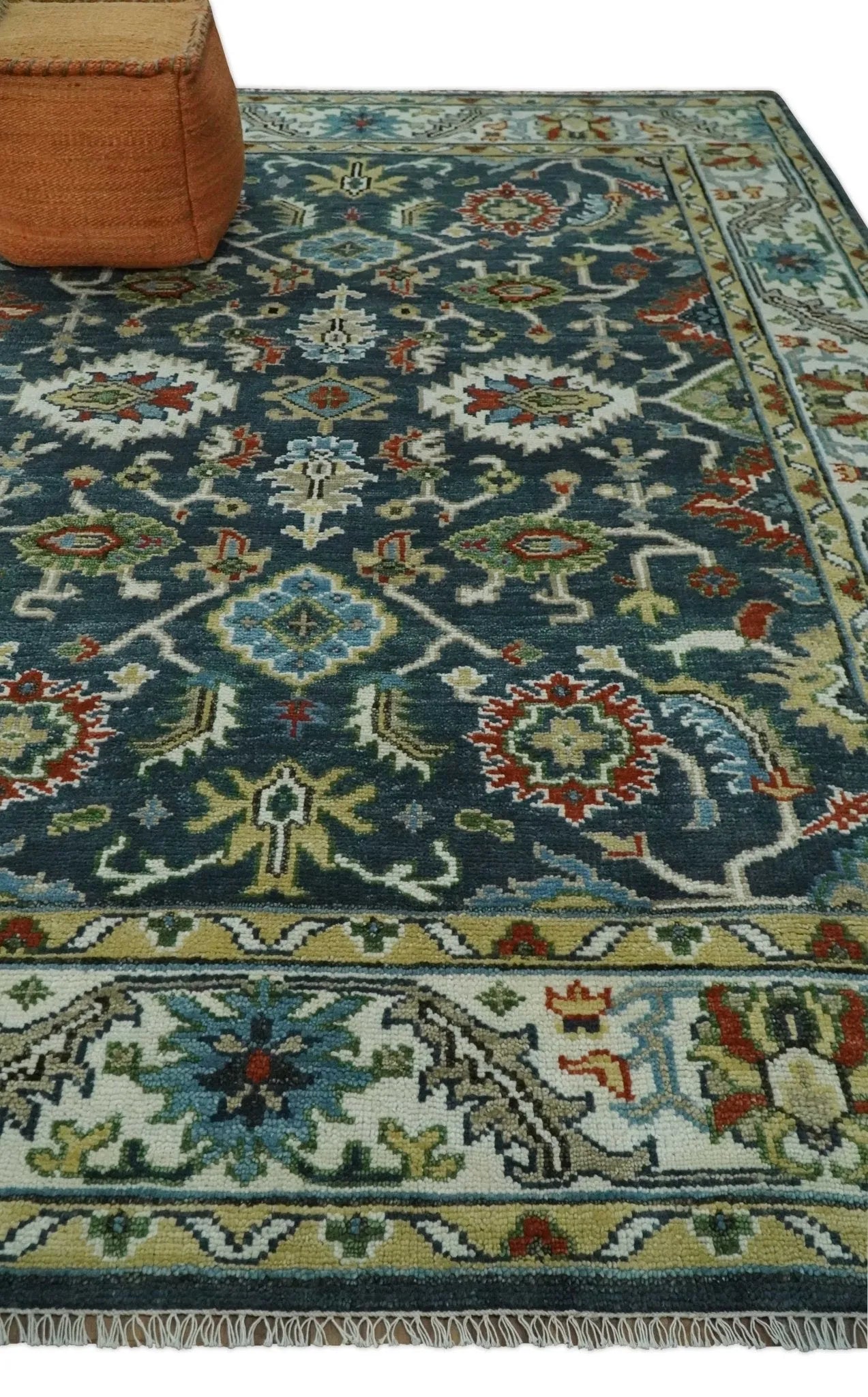 Hand Knotted Green and Ivory Traditional Oriental Oushak Custom Made Wool Area Rug