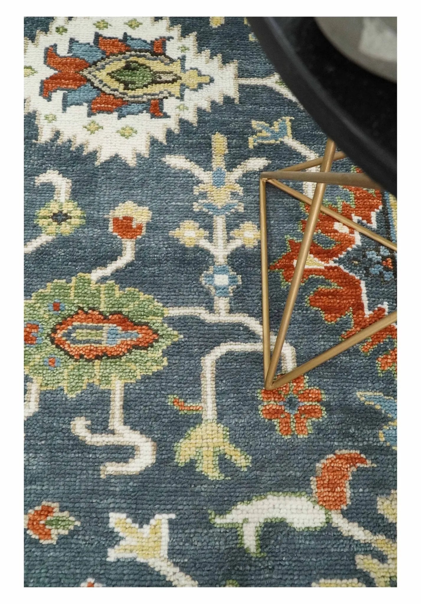 Custom Made Hand Knotted Teal, Blue and Ivory Traditional Oushak Wool Area Rug