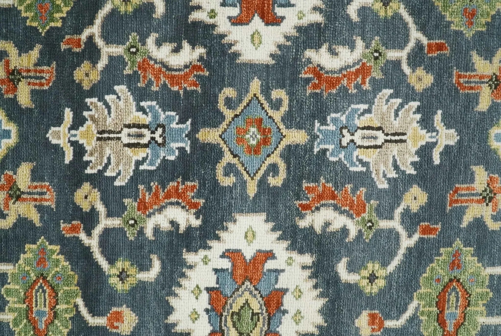 Custom Made Hand Knotted Teal, Blue and Ivory Traditional Oushak Wool Area Rug