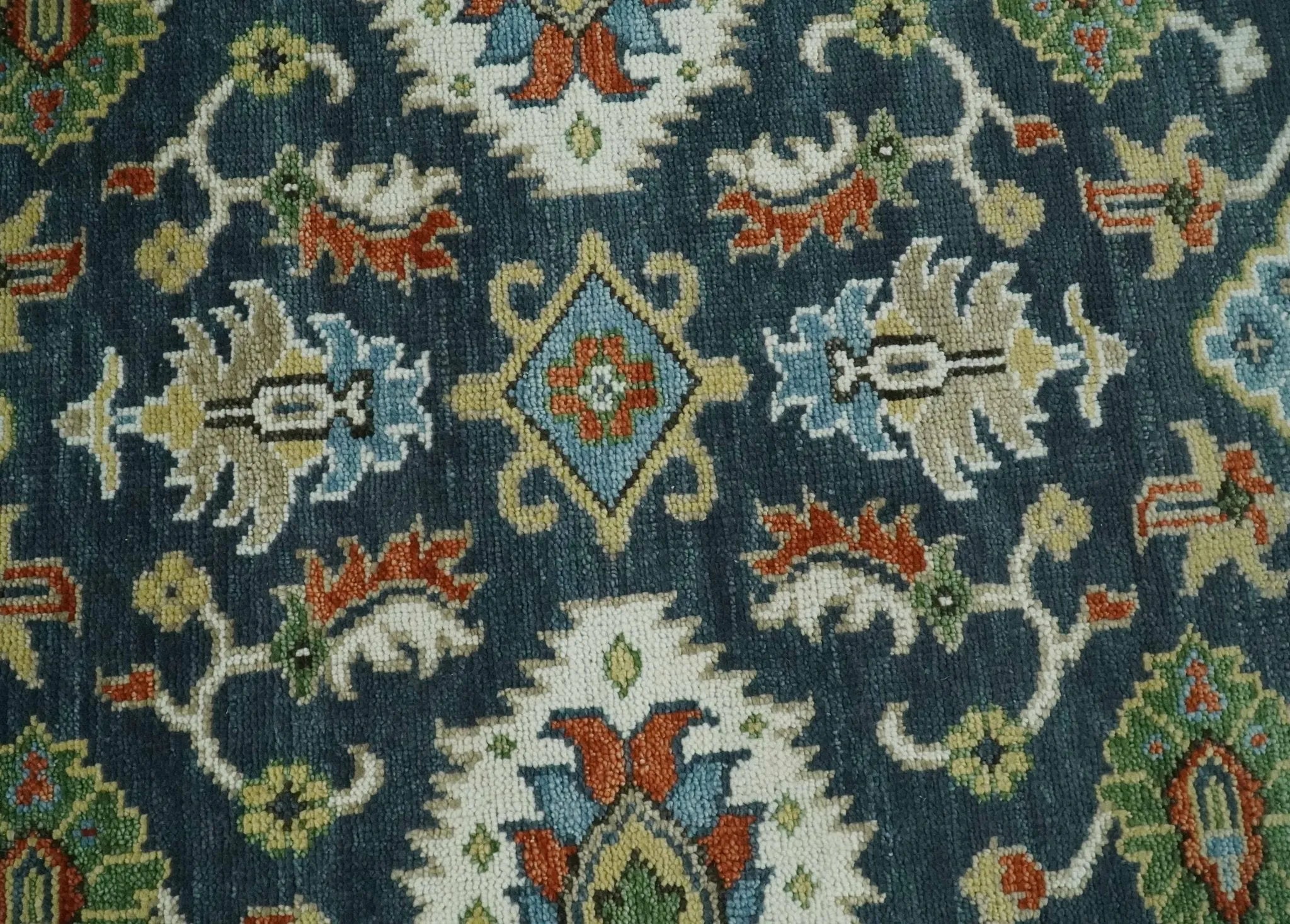 Teal and Ivory Traditional Hand Knotted Oriental Oushak Custom Made Wool Area Rug