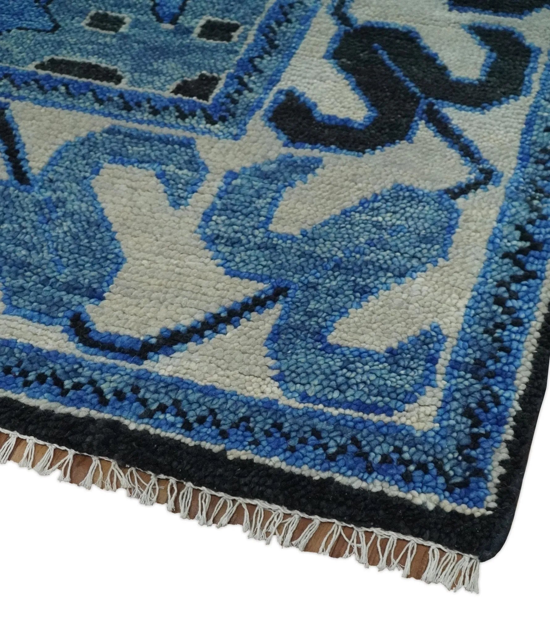 Blue, Black and Ivory Hand Knotted Antique Traditional Heriz Serapi Multi Size Wool Area Rug