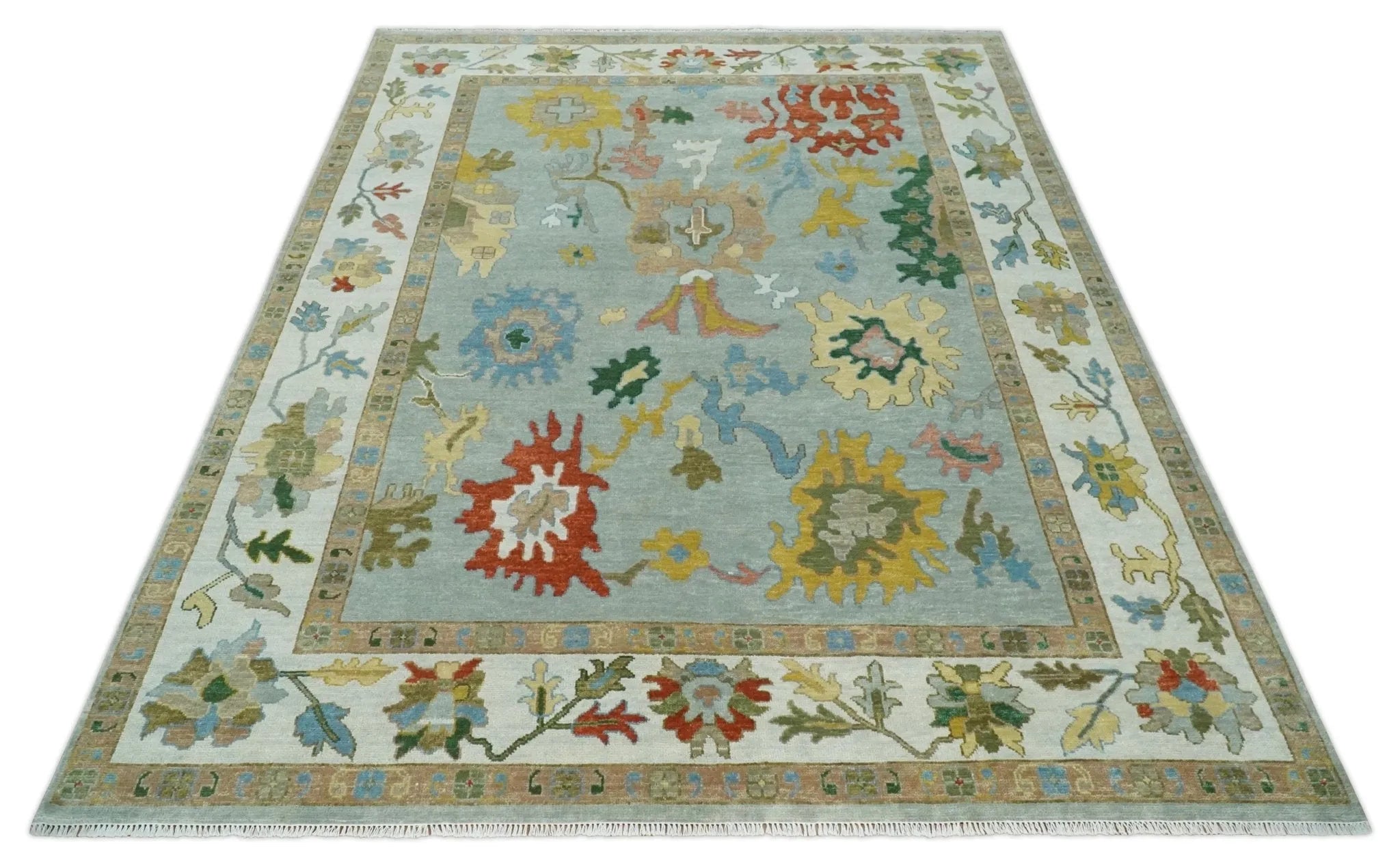 Hand Knotted Gray and Ivory Traditional Oushak Custom Made Wool Area Rug