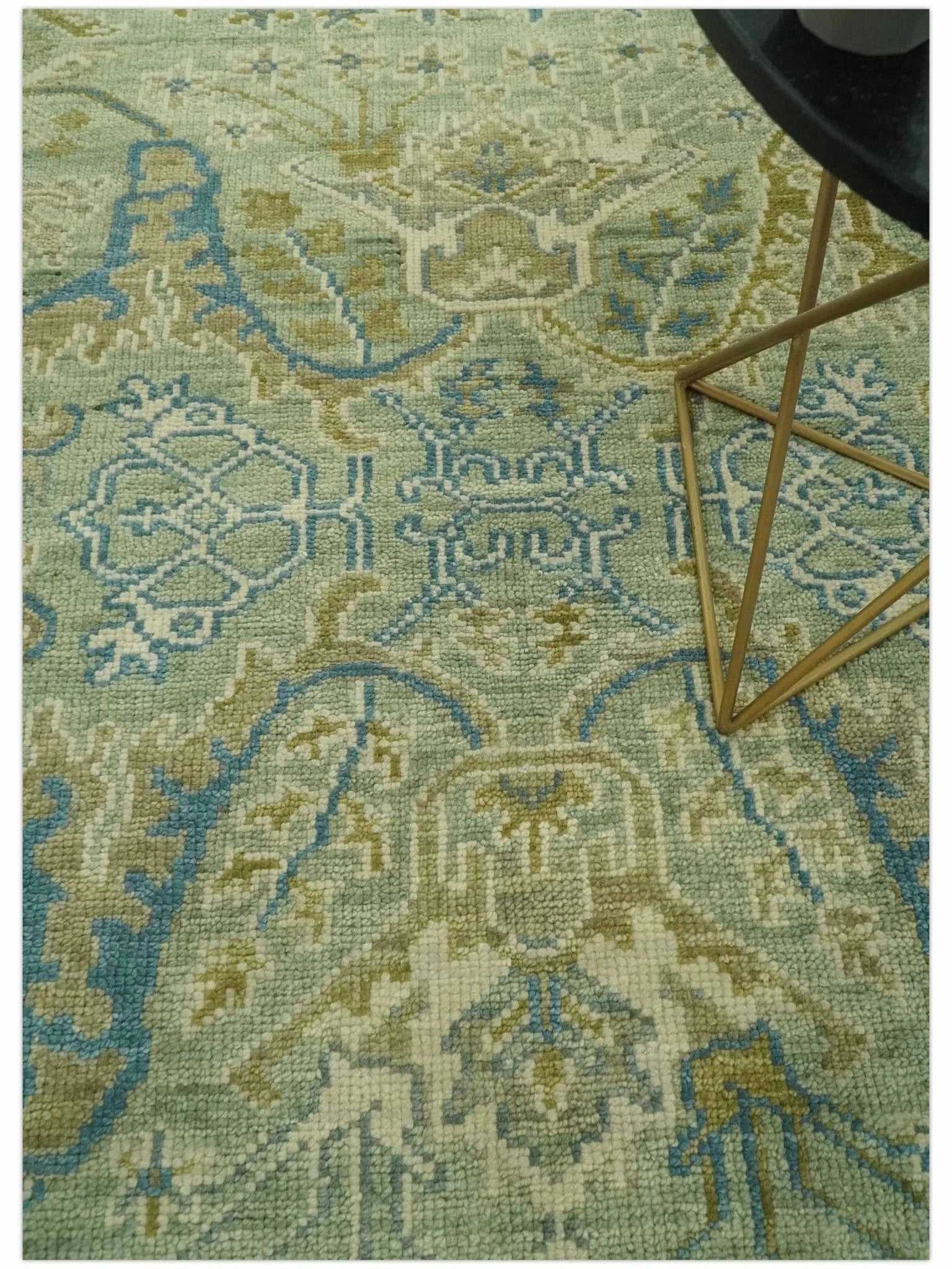 Hand Knotted Green, Olive and Teal Traditional Dragon Oushak Design Custom Made wool rug