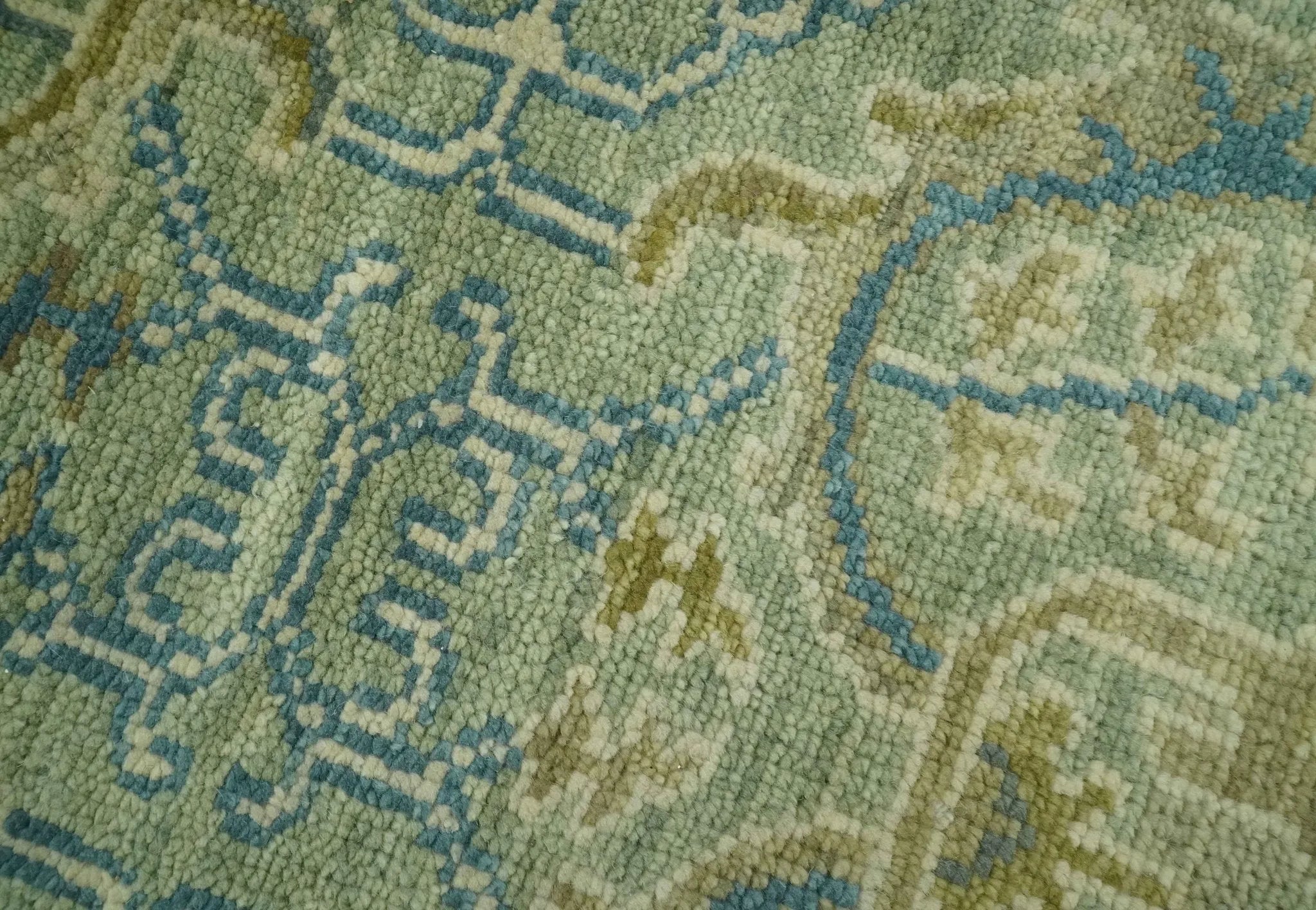 Hand Knotted Green, Olive and Teal Traditional Dragon Oushak Design Custom Made wool rug