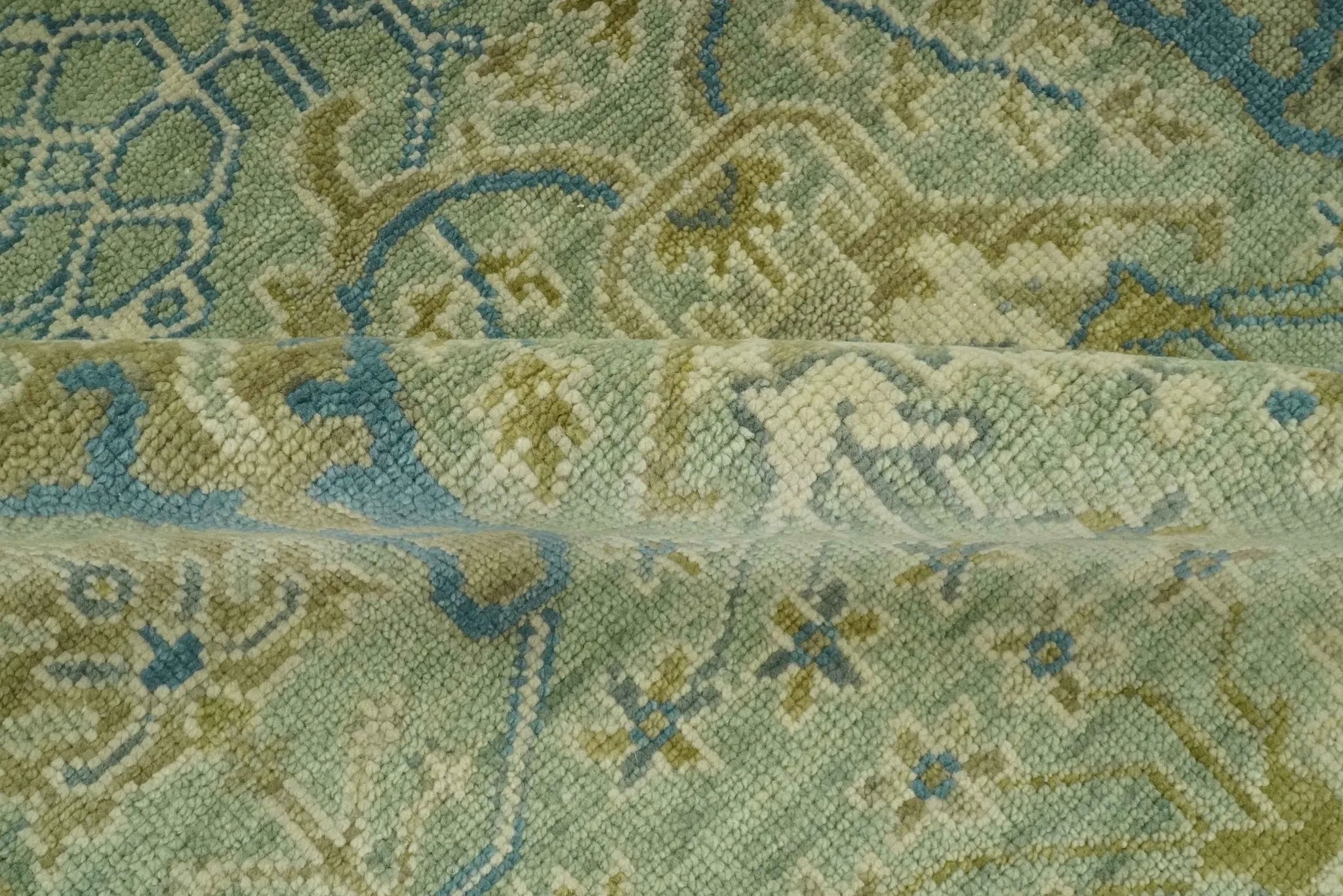 Hand Knotted Green, Olive and Teal Traditional Dragon Oushak Design Custom Made wool rug