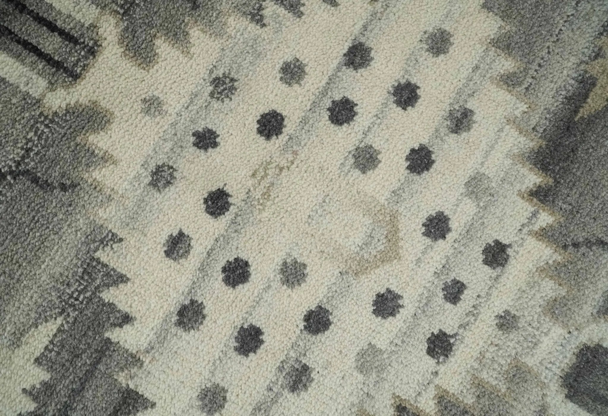 Hand Knotted Ivory and Gray Traditional Tribal Natural Wool Custom Made wool Area Rug, Kids, Living Room and Bedroom Rug