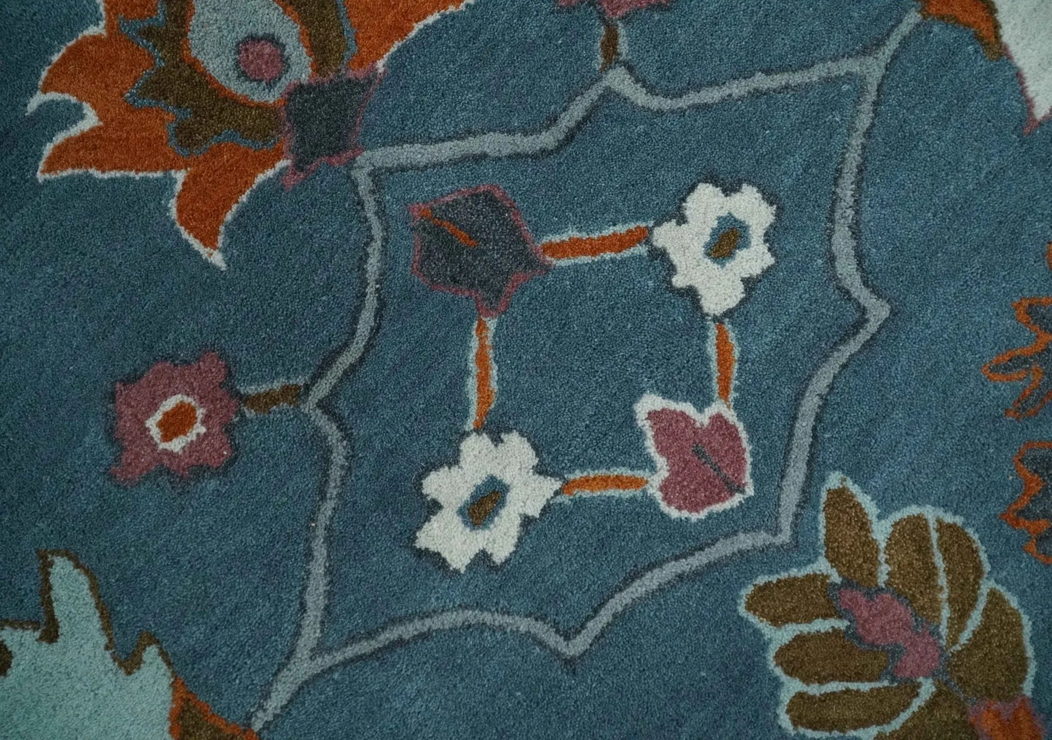 Tree of life Hand Tufted Teal Blue, Brown and Red Traditional Floral Custom Made Wool Area Rug, Kids, Living Room and Bedroom Rug