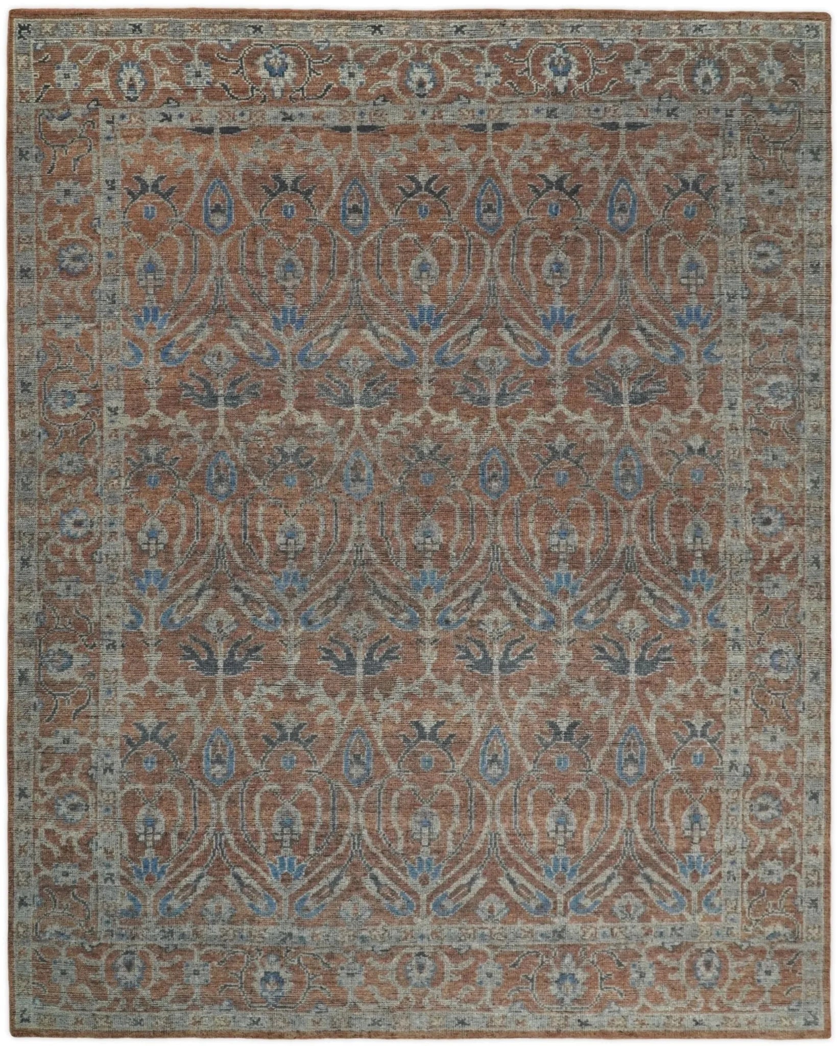 Vintage Style Hand Knotted Serapi Blue and Rust Traditional Custom Made Area Rug