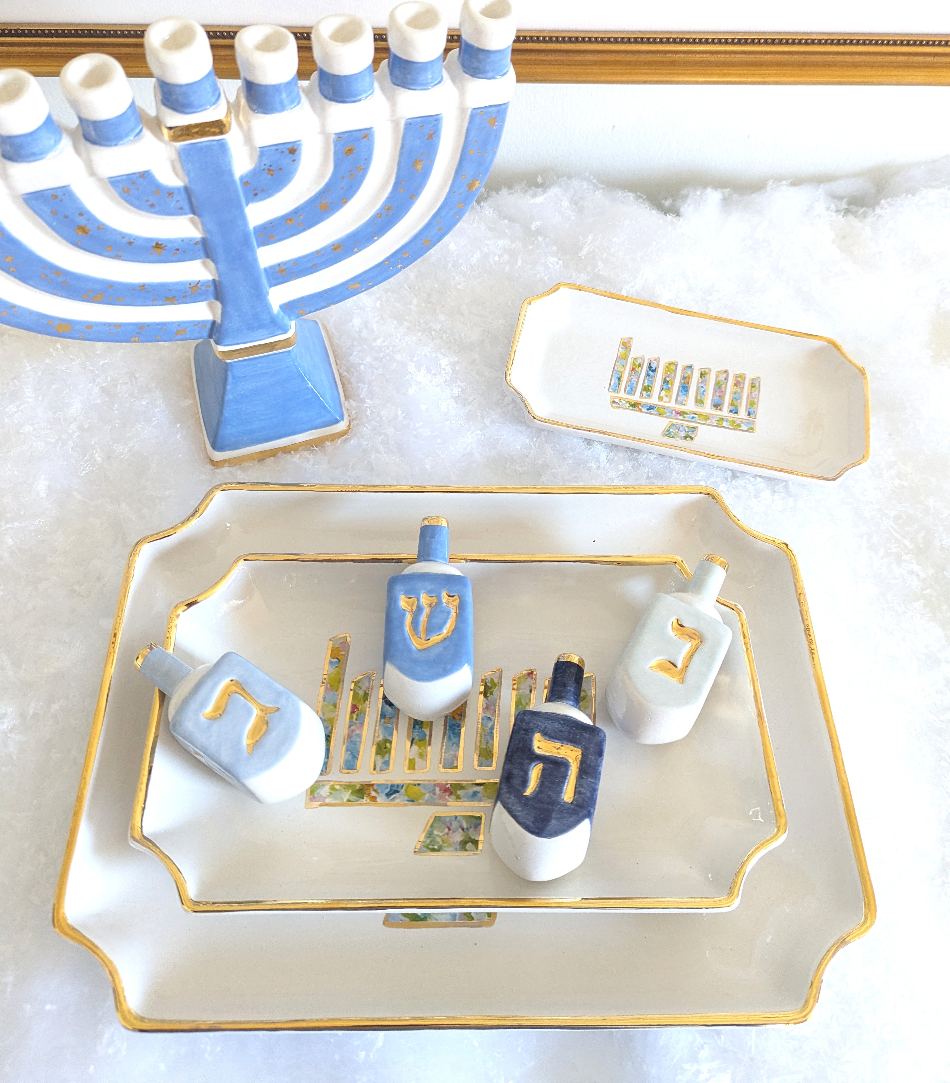 Shimmering Stars Menorah with 22K Gold Accents and Optional Monogram