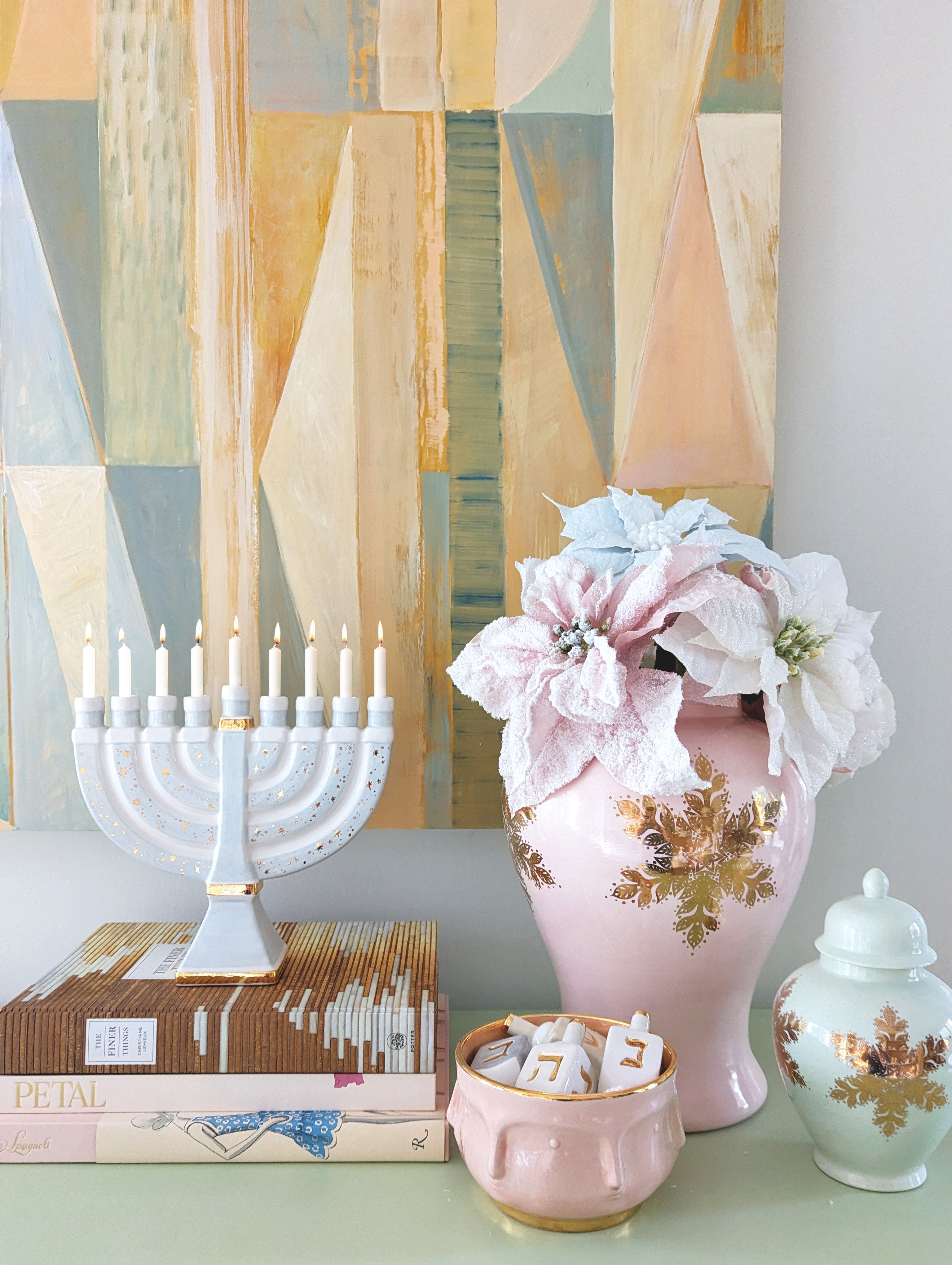 Shimmering Stars Menorah with 22K Gold Accents and Optional Monogram