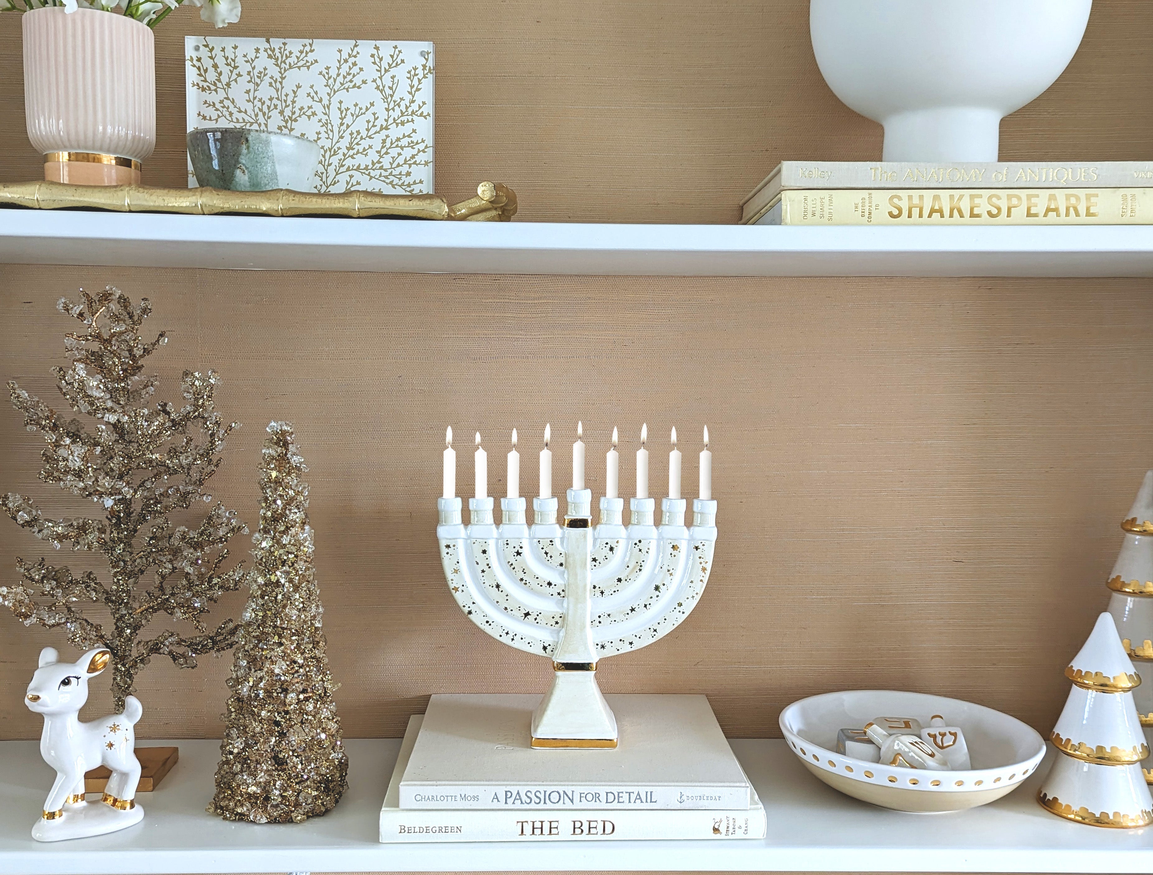 Shimmering Stars Menorah with 22K Gold Accents and Optional Monogram