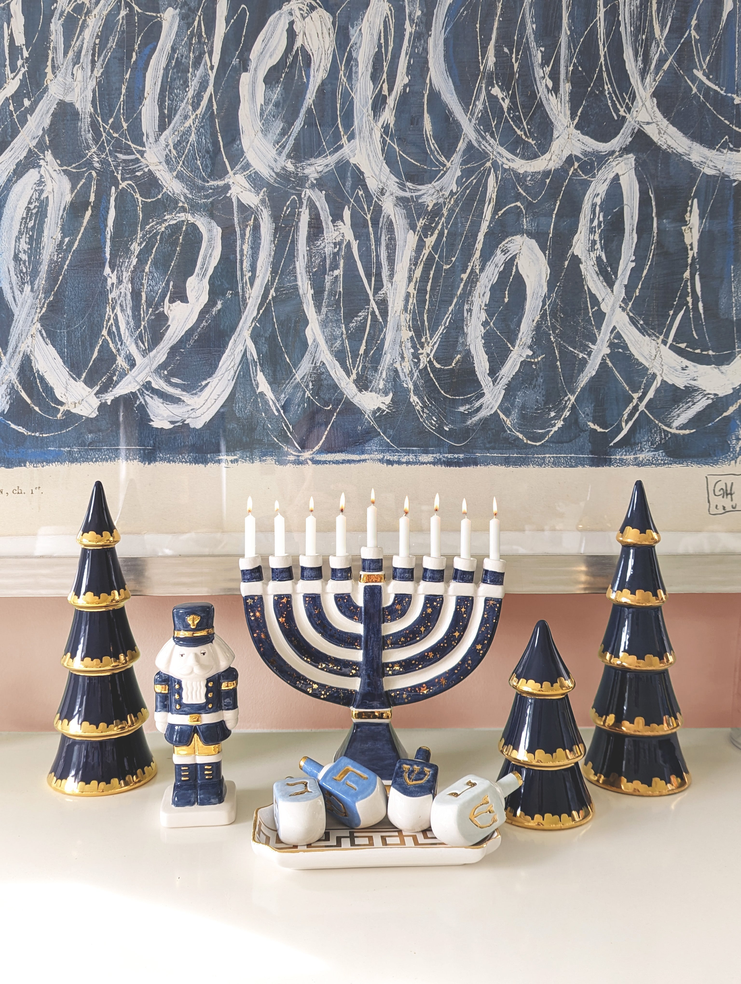 Shimmering Stars Menorah with 22K Gold Accents and Optional Monogram