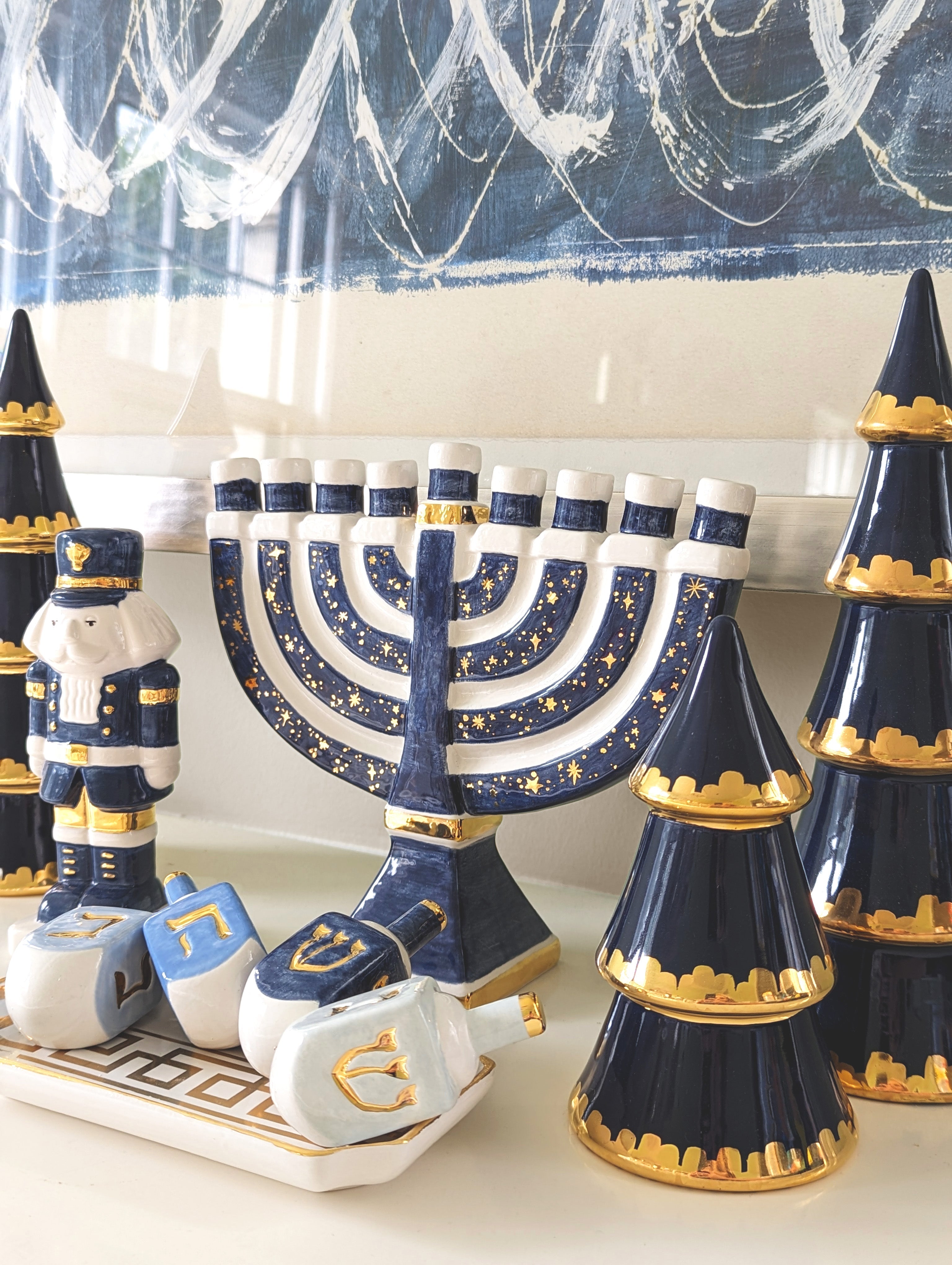 Shimmering Stars Menorah with 22K Gold Accents and Optional Monogram